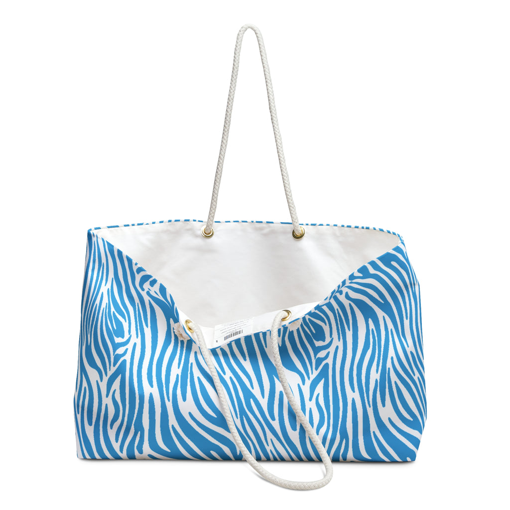 Blue Zebra Eco Friendly Weekender Bag, Travel Tote, Beach Bag