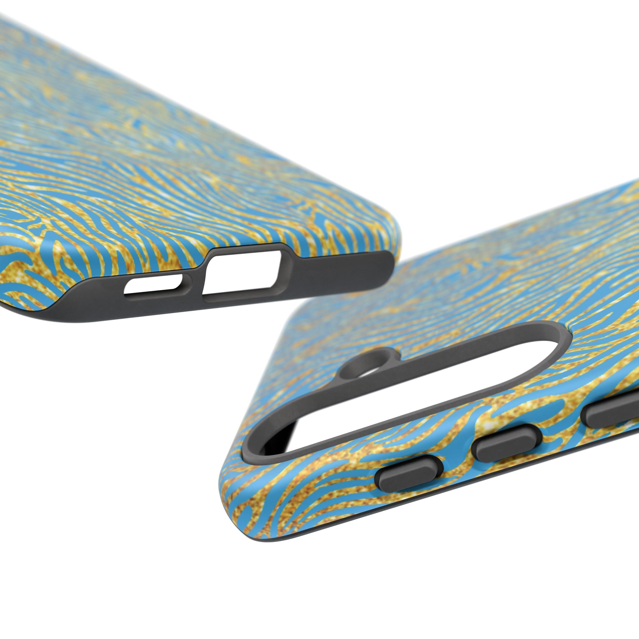 Blue Gold Zebra Tough Case for iPhone, Galaxy, or Google Pixel