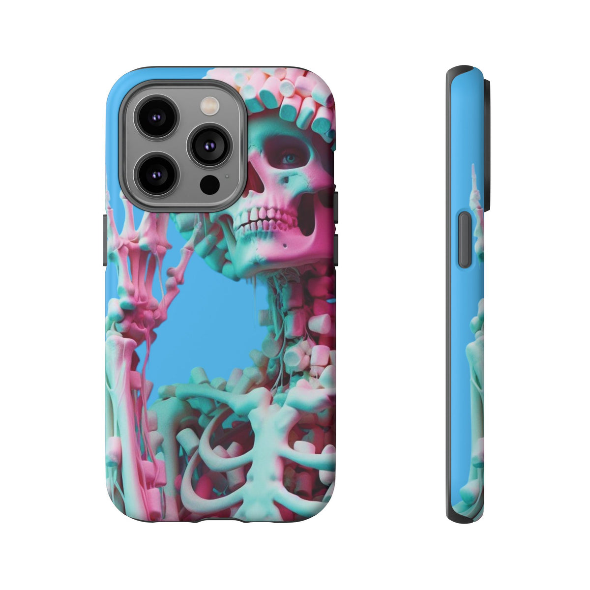 Neon Pink Skeleton Blue Tough Phone Case for iPhone, Galaxy or Google Pixel