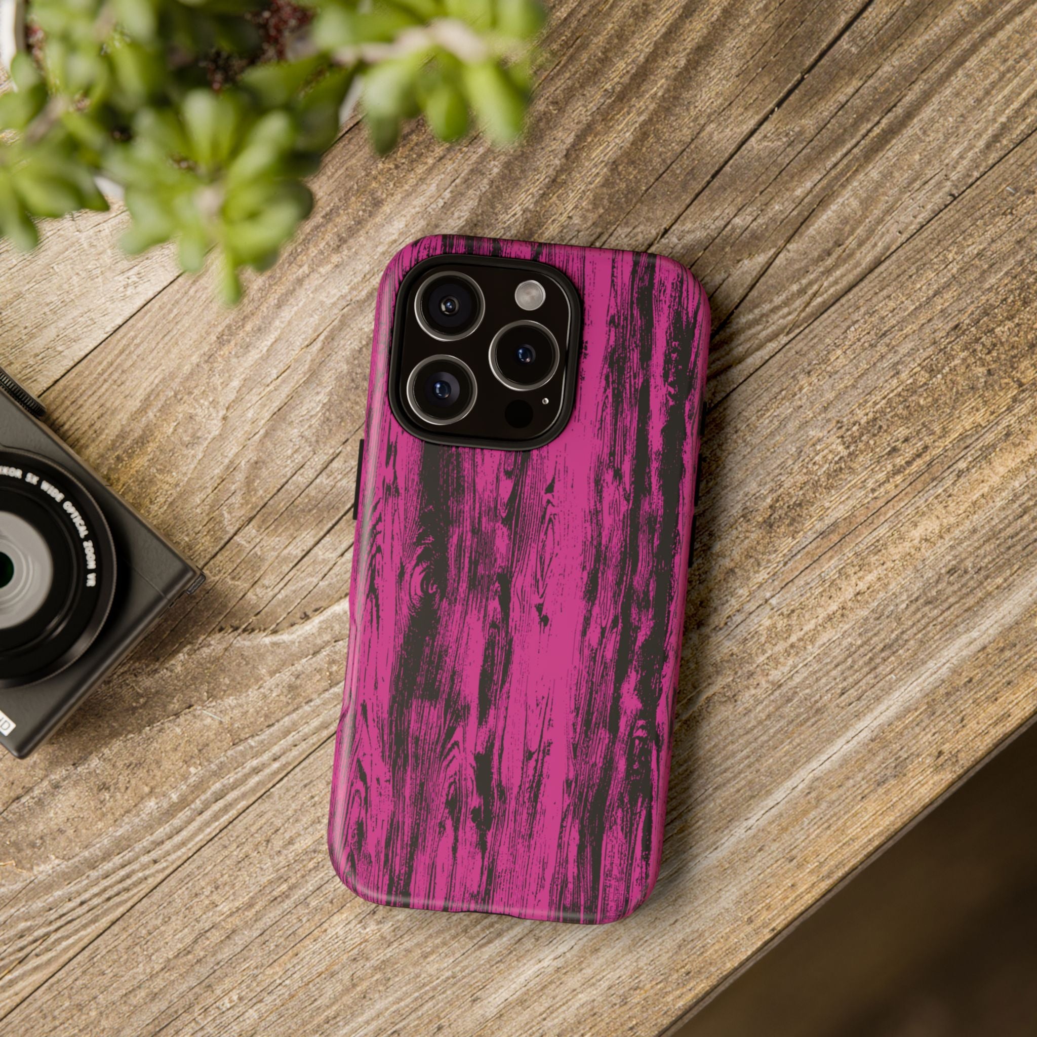 Hot Pink wood print Design Tough Phone Case for iPhone, Galaxy, or Google Pixel