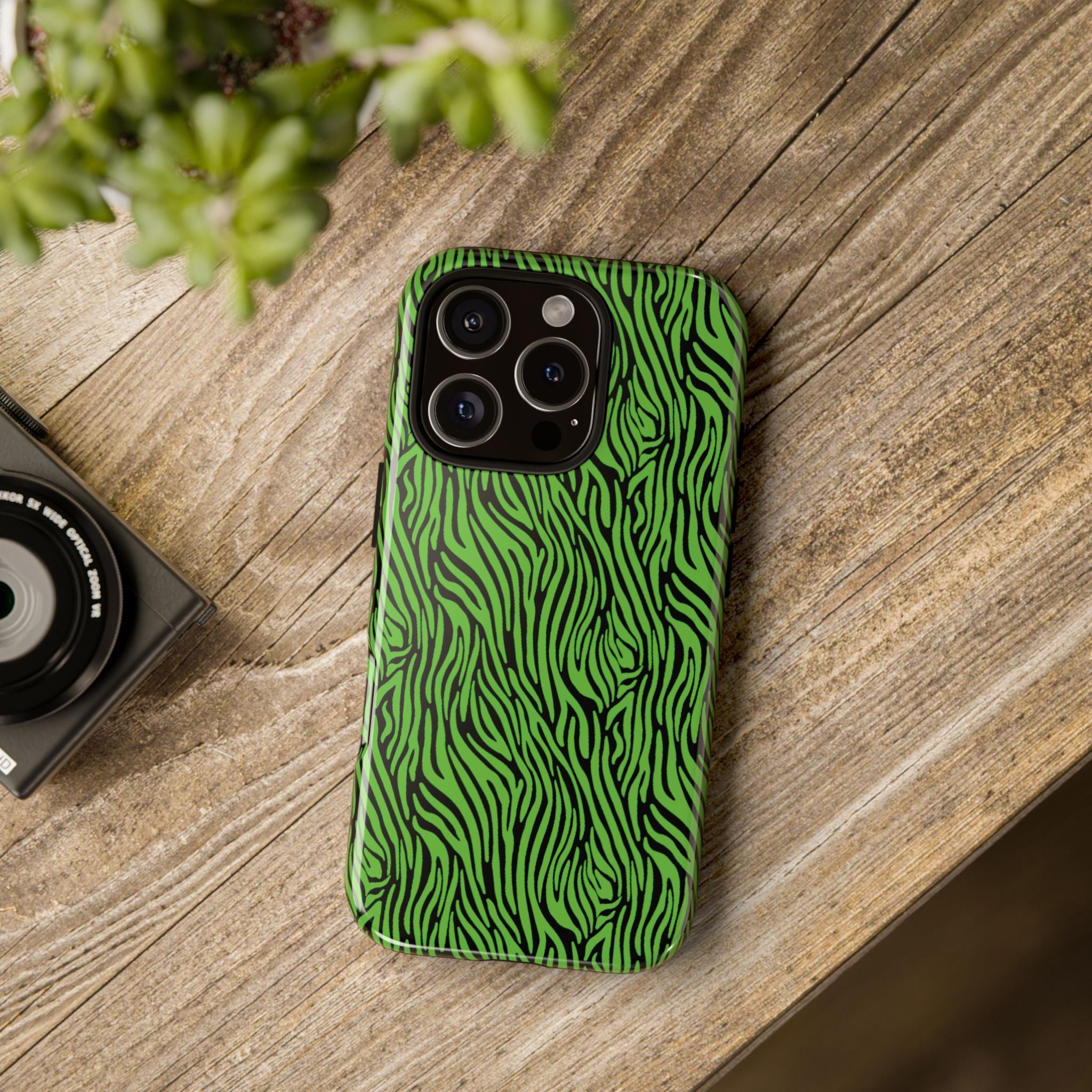 Neon Green Zebra Tough Phone Case iPhone, Galaxy, or Google Pixel