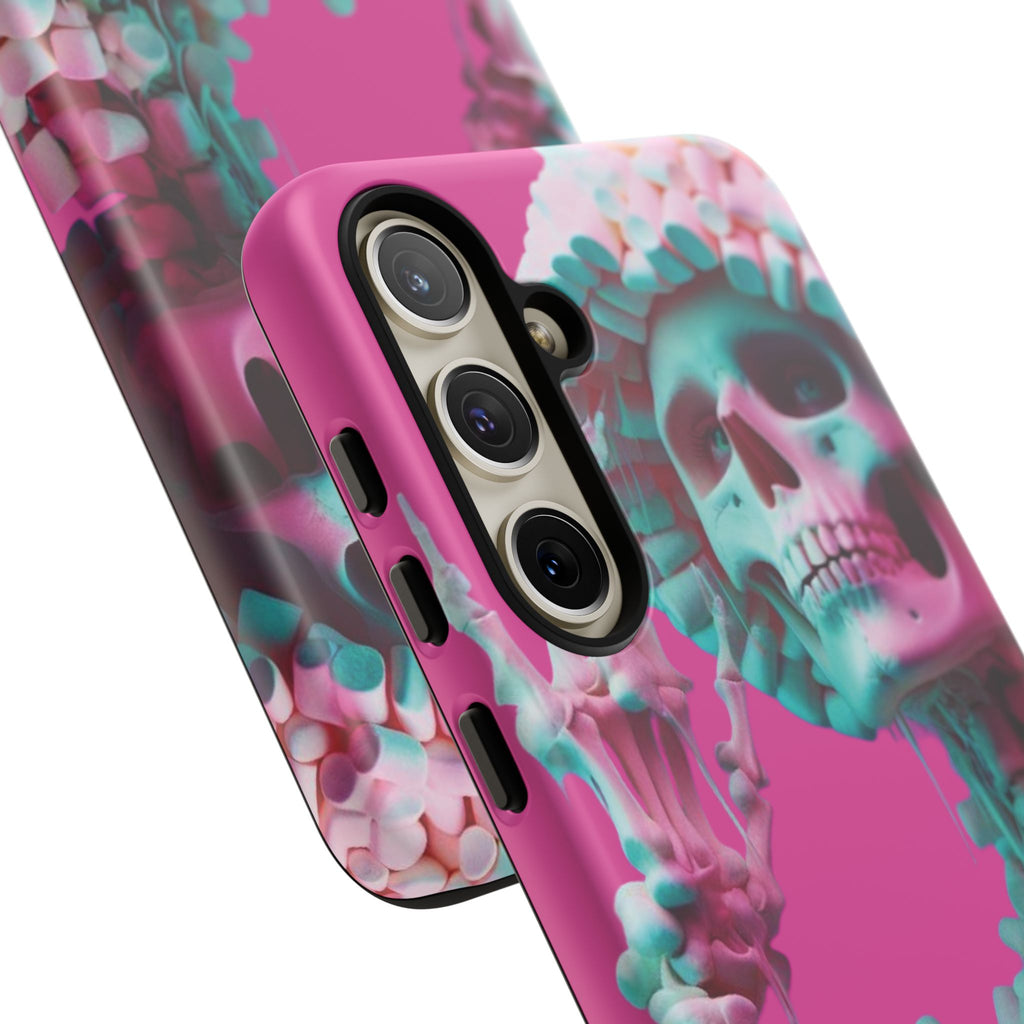 Neon Pink Skeleton Tough Phone Case for iPhone, Galaxy and Google Pixel