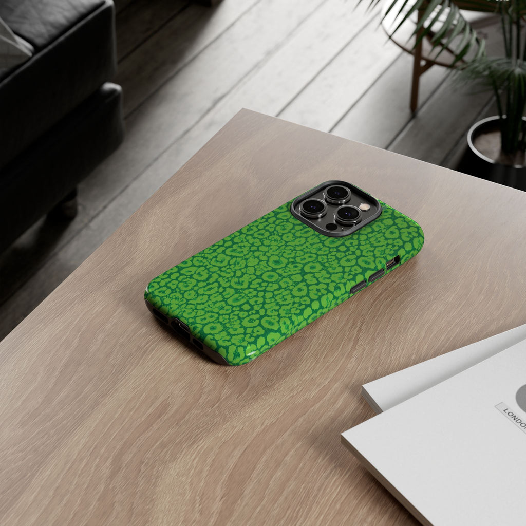 Neon Green Leopard Tough Phone Case for iPhone, Galaxy, or Google Pixel