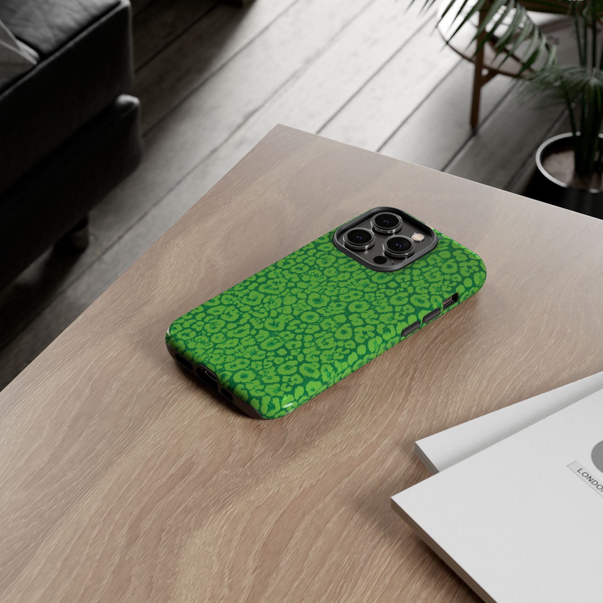 Neon Green Leopard Tough Phone Case for iPhone, Galaxy, or Google Pixel