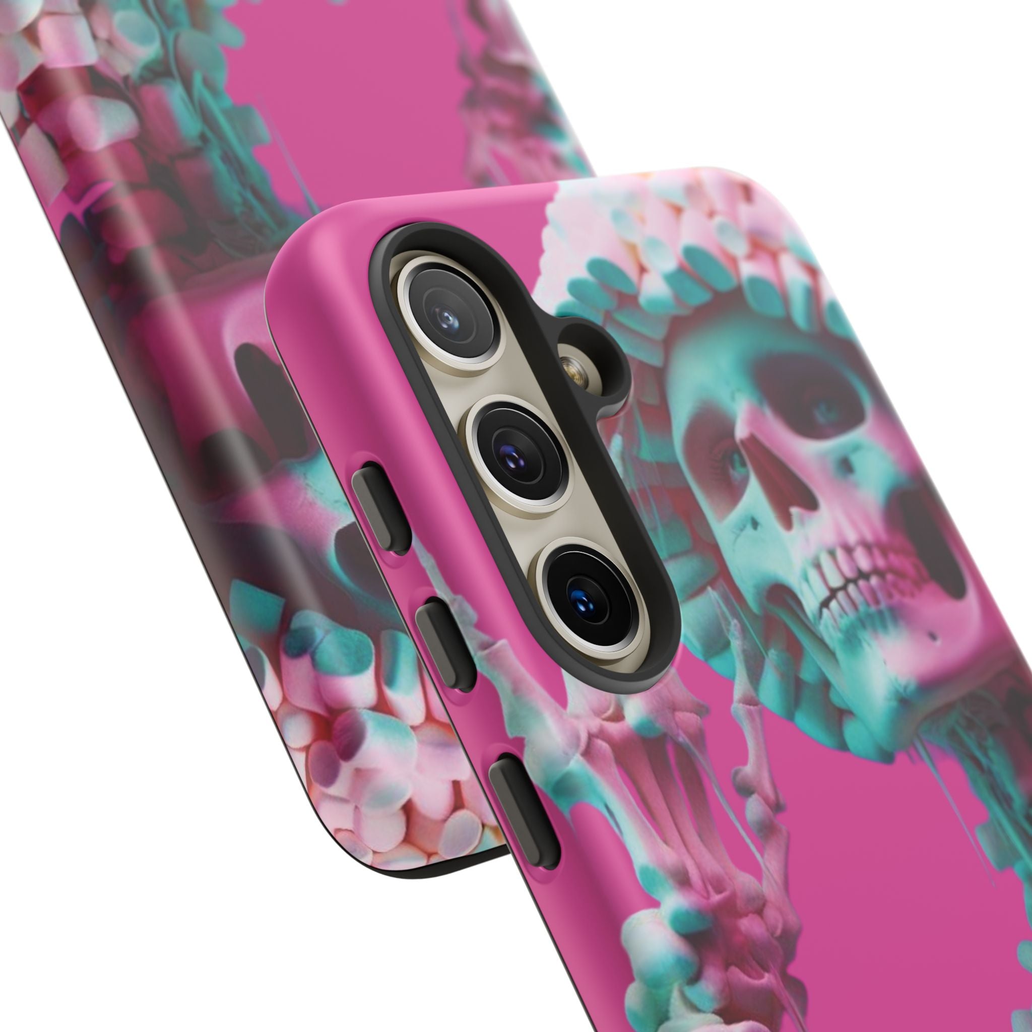 Neon Pink Skeleton Tough Phone Case for iPhone, Galaxy and Google Pixel