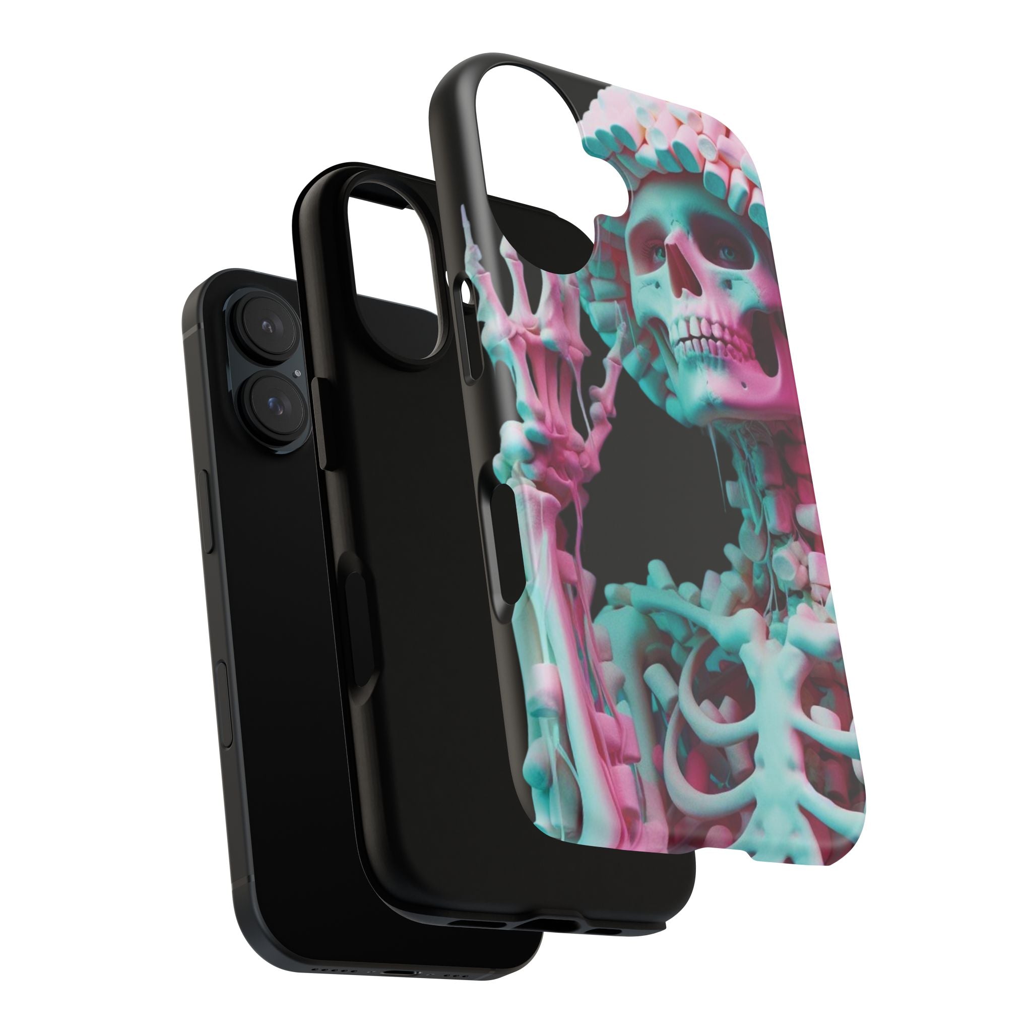 Neon Pink Skeleton (Black) Tough Phone Case for iPhone, Galaxy, or Google Pixel