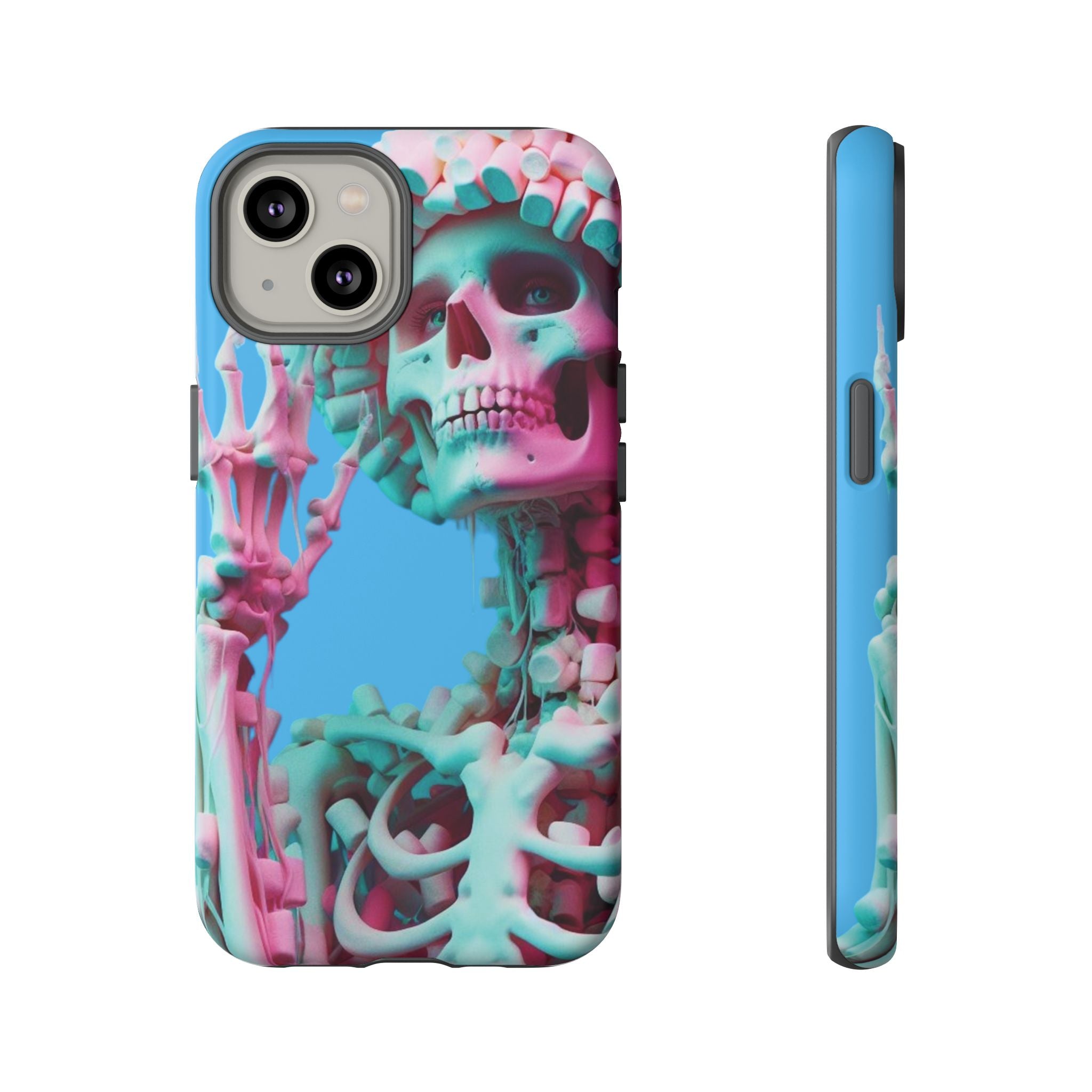 Neon Pink Skeleton Blue Tough Phone Case for iPhone, Galaxy or Google Pixel