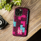 Pink Love Retro Blocks Leopard RG Tough Phone Case for iPhone, Galaxy, or Google Pixel