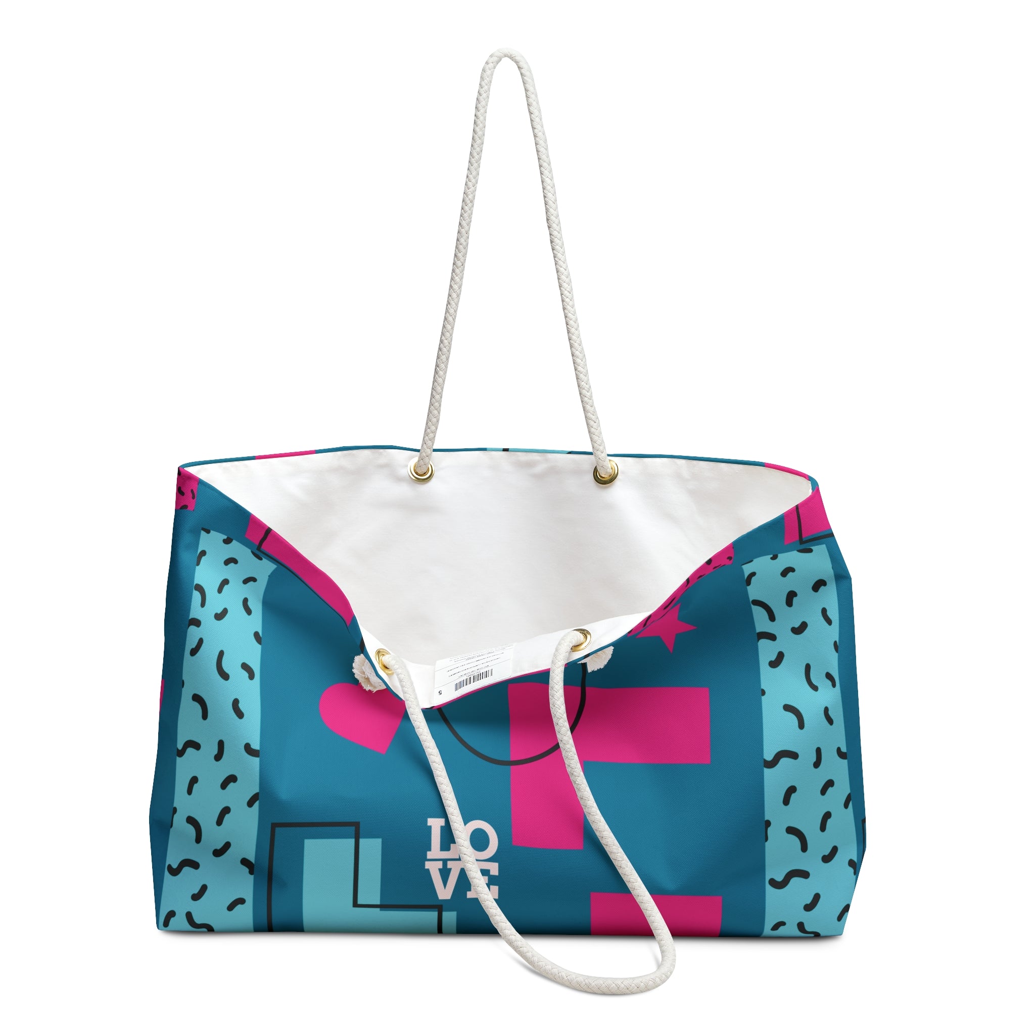 LOVE Retro Blocks Teal Eco-Friendly Weekender Bag, Travel Tote, Beach Bag