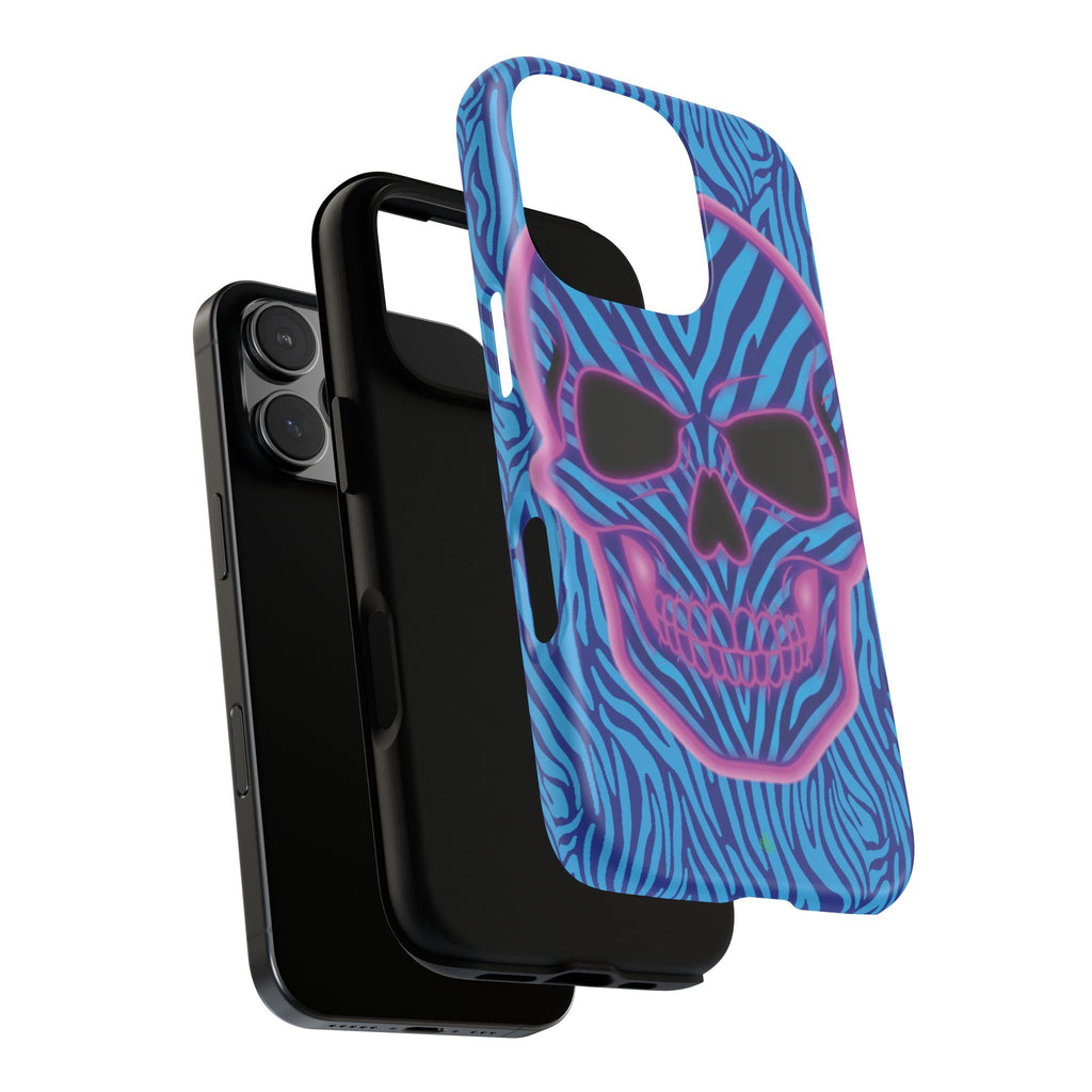 Neon Zebra Skull Tough Phone Case for iPhone, Galaxy, or Google Pixel