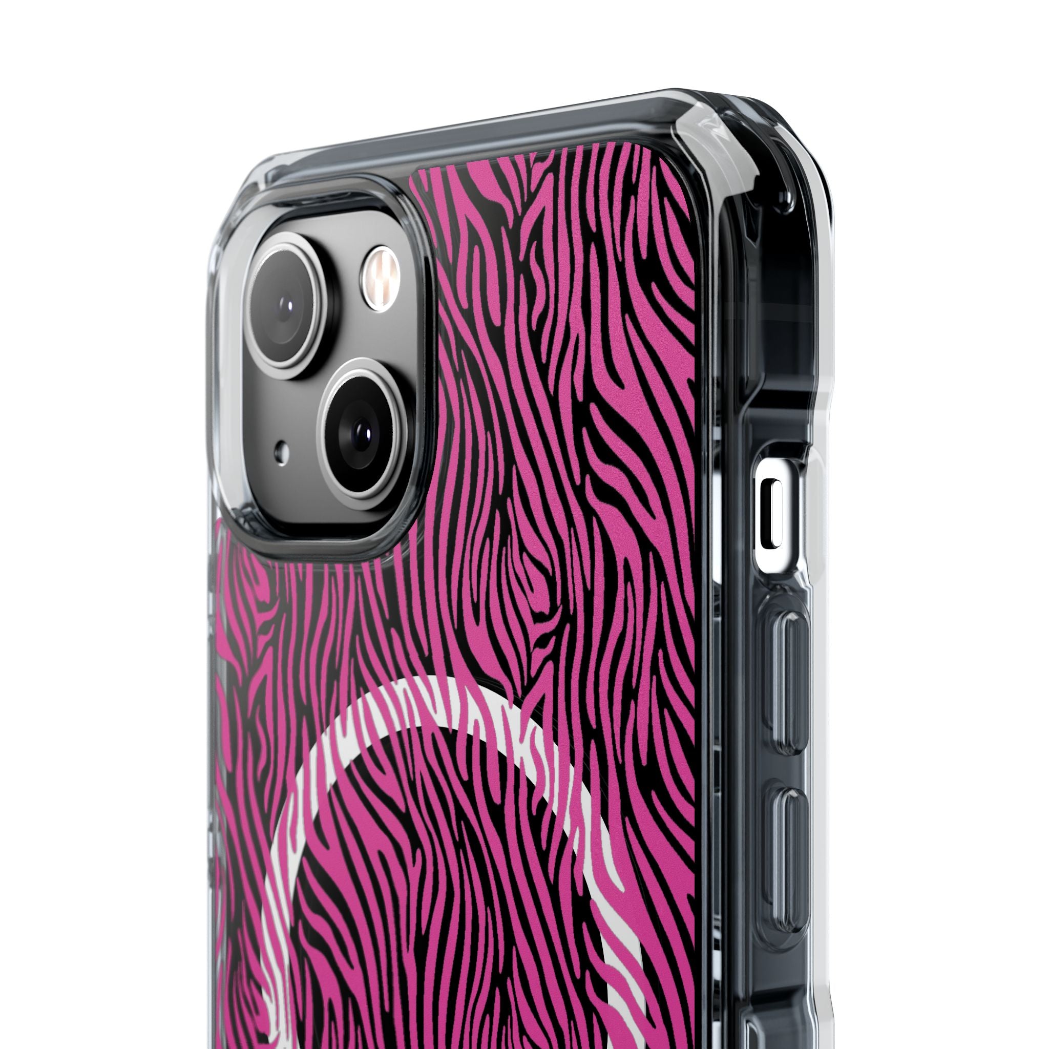 Pink Zebra Magnetic iPhone 14, 15, 16 Series Clear Impact Cases