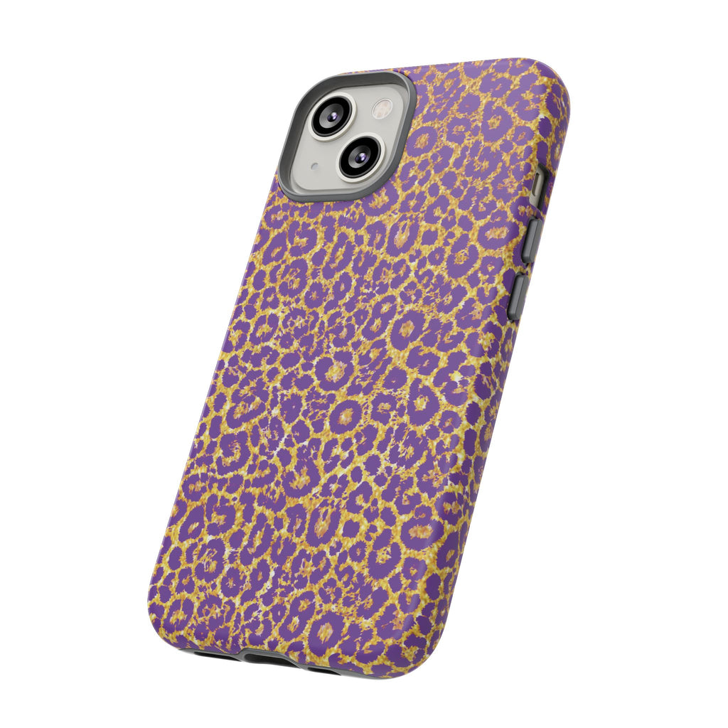 Purple Gold Leopard Tough Phone Case for iPhone, Galaxy, or Google Pixel
