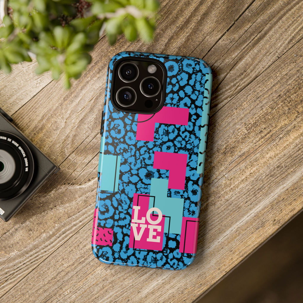 LOVE Blue Leopard 80s Vibe Tough Case for iPhone, Galaxy, or Google Pixel