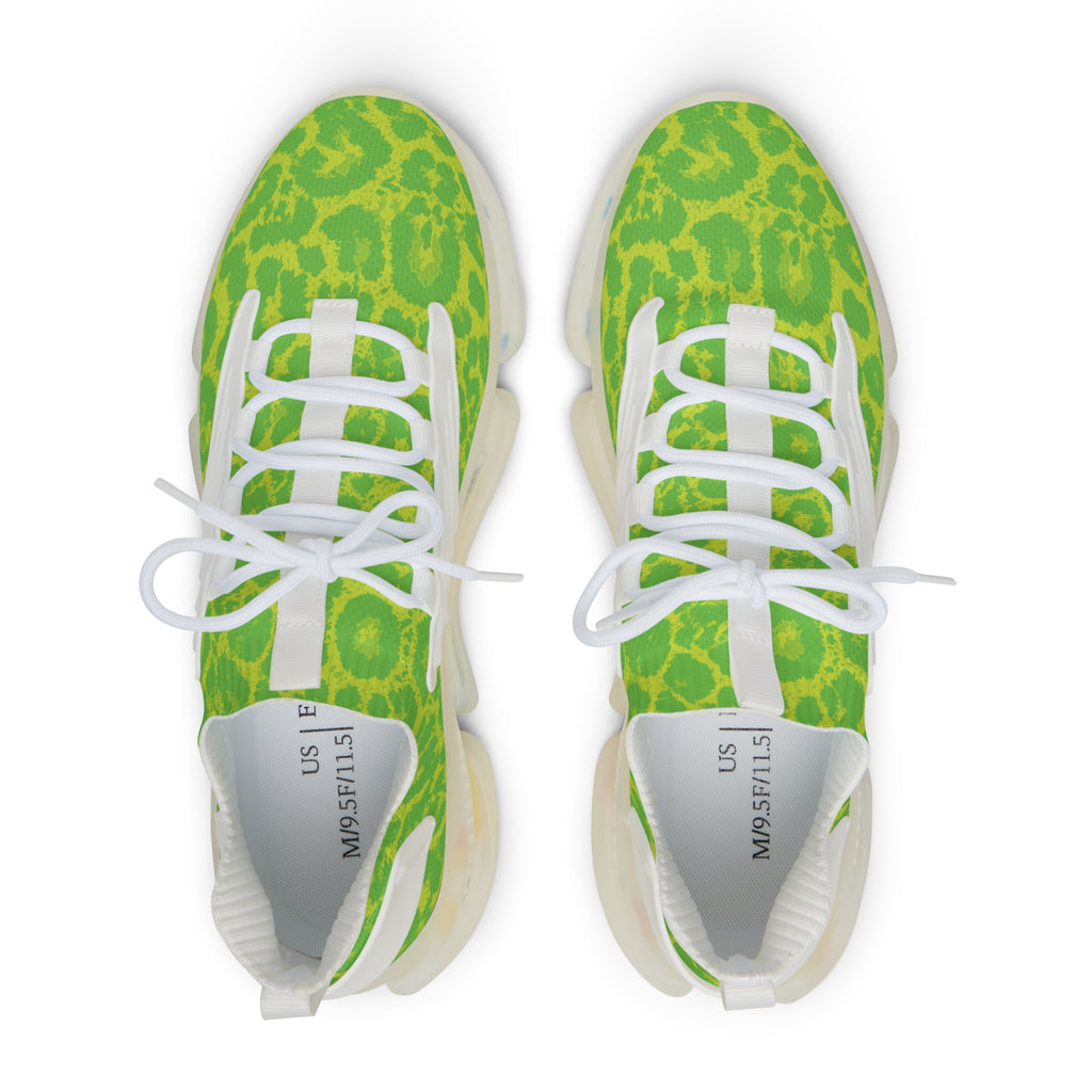 Neon Lime Leopard Men's Mesh Sneakers
