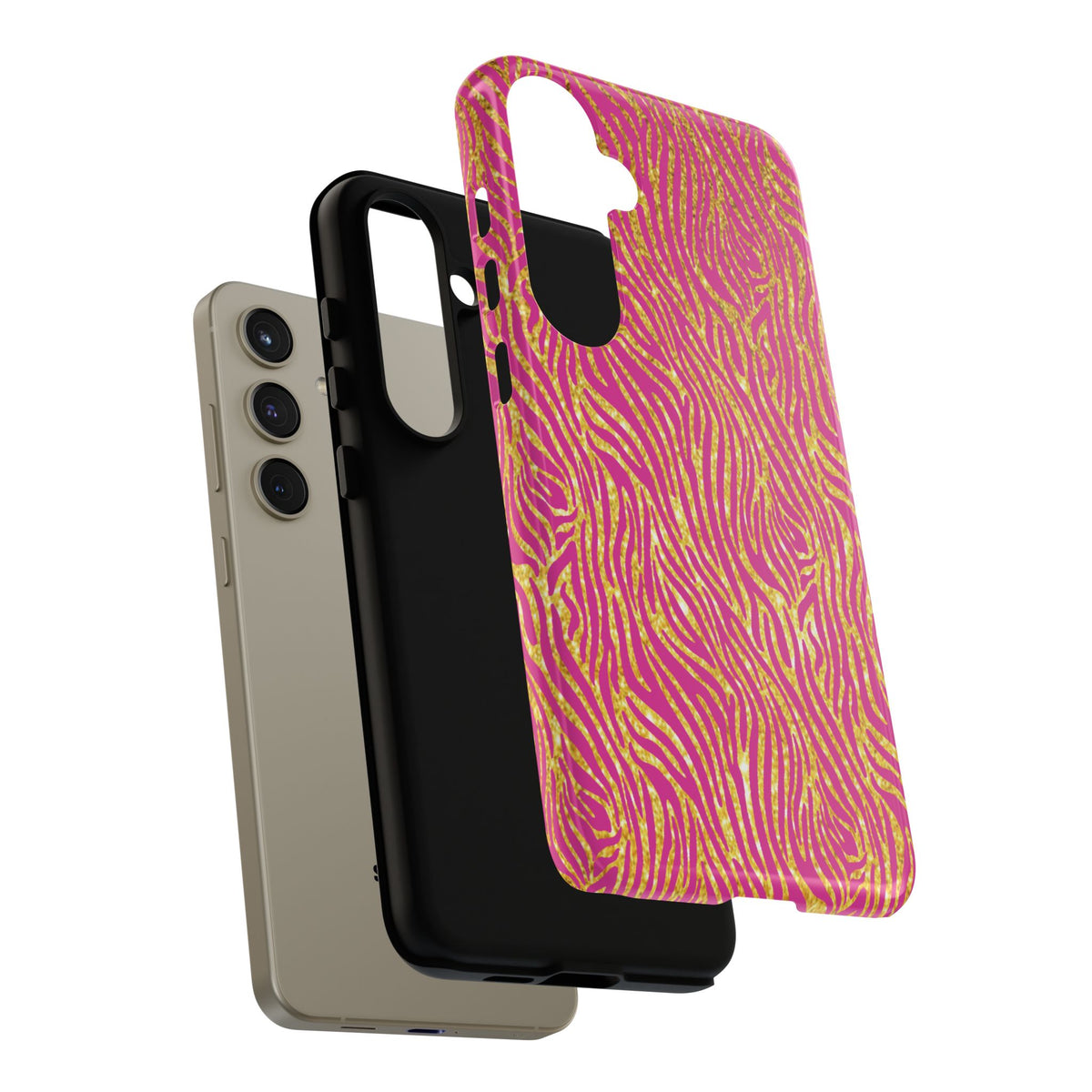 Pink Gold Zebra Print Tough Case for iPhone, Galaxy, or Google Pixel