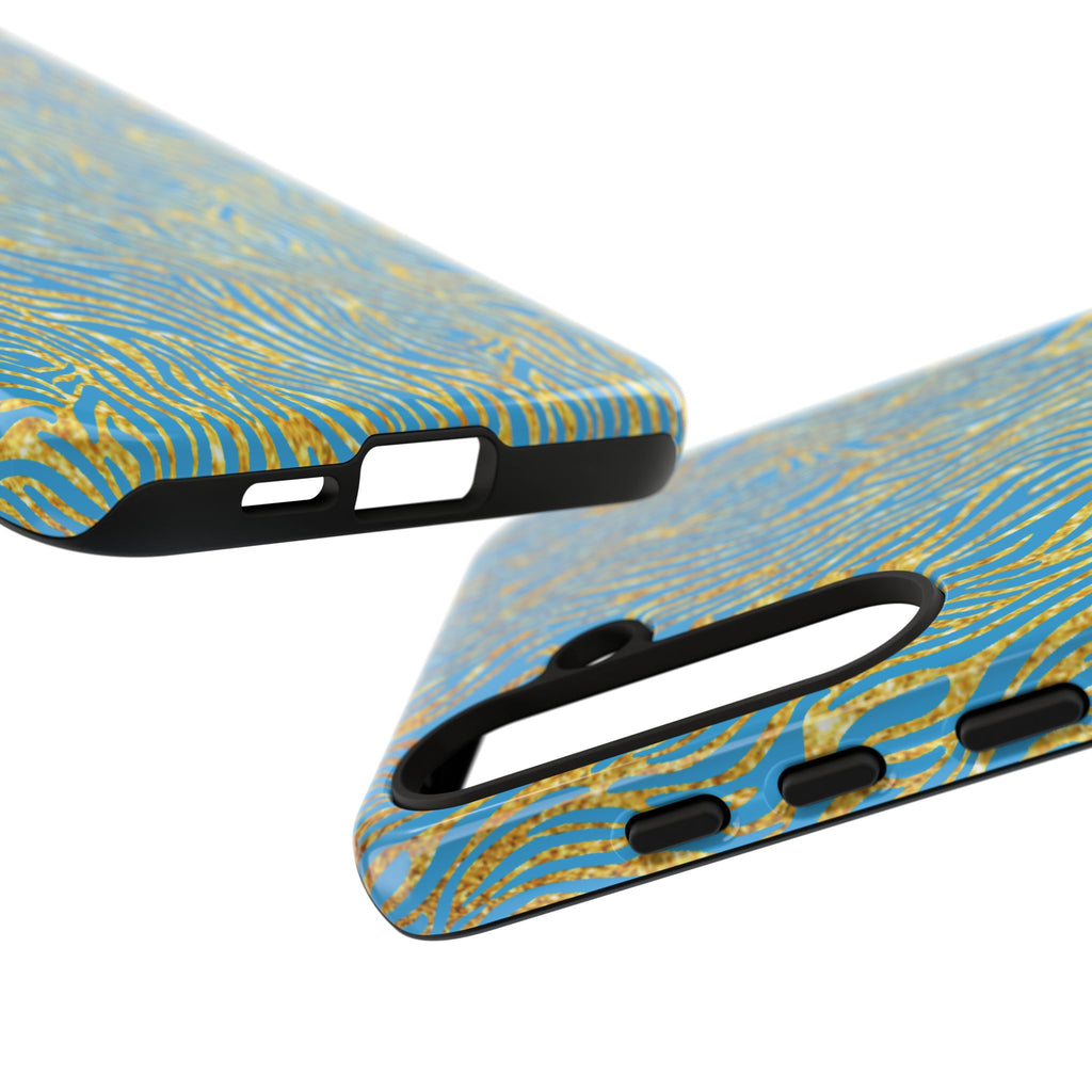 Blue Gold Zebra Tough Case for iPhone, Galaxy, or Google Pixel
