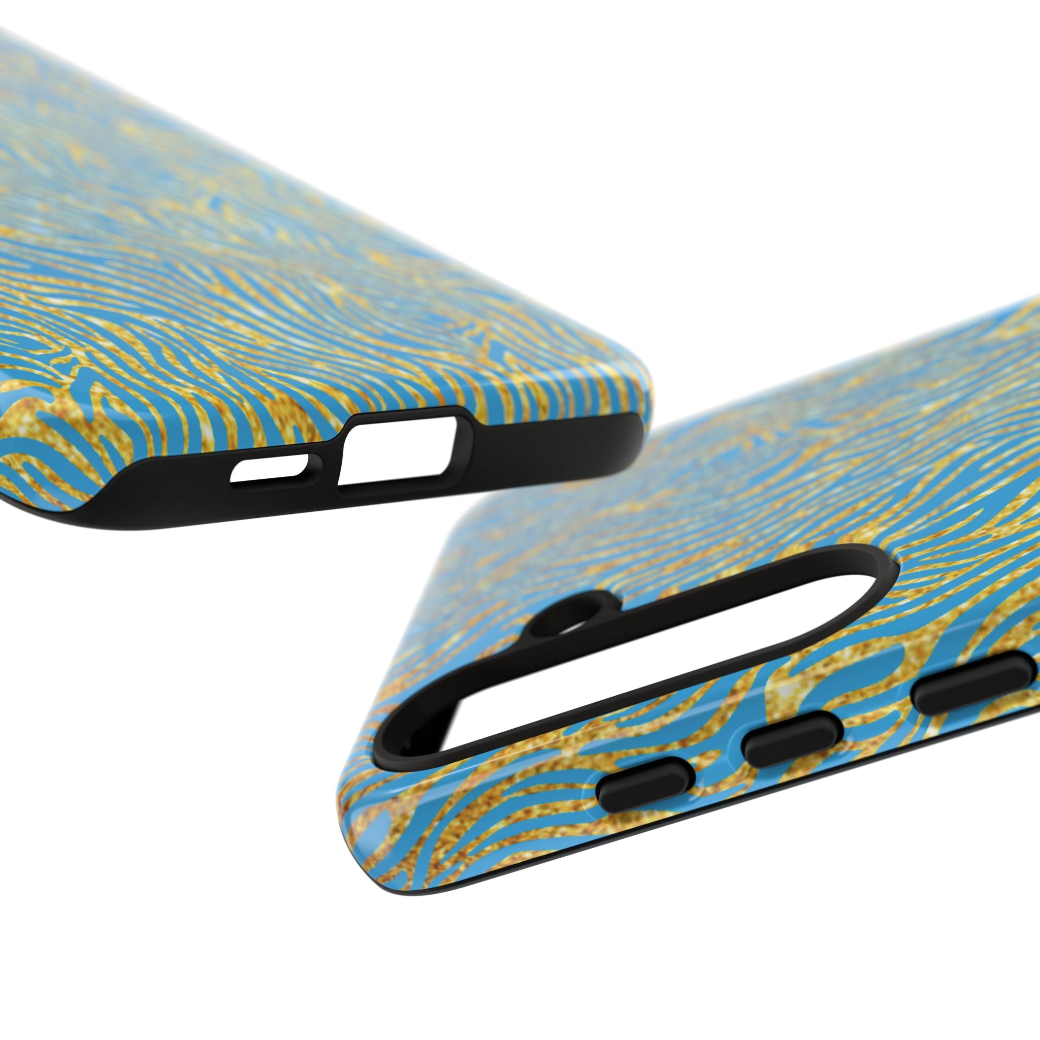 Blue Gold Zebra Tough Case for iPhone, Galaxy, or Google Pixel