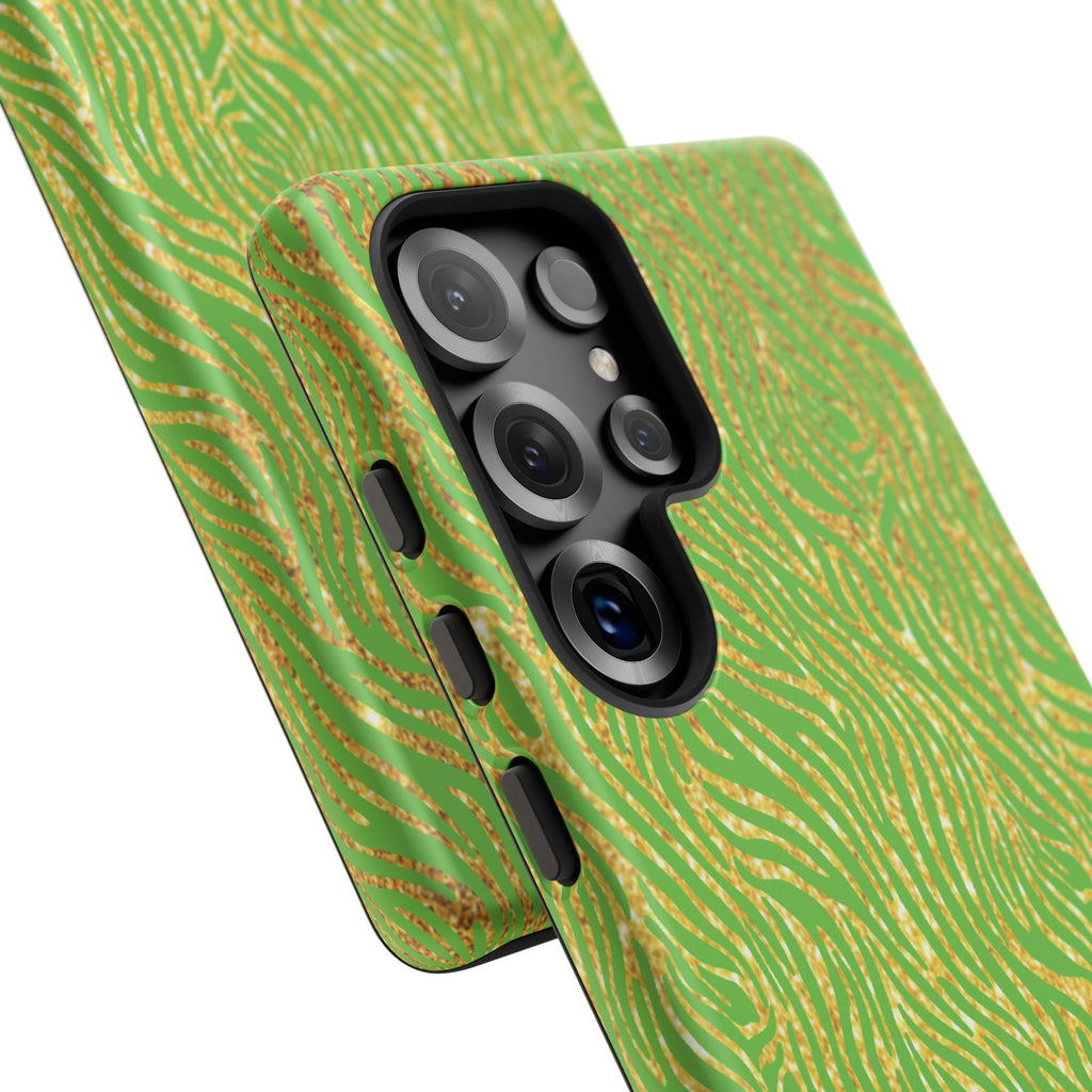 Neon Green Gold Zebra Tough Phone Case for iPhone, Galaxy, or Google Pixel
