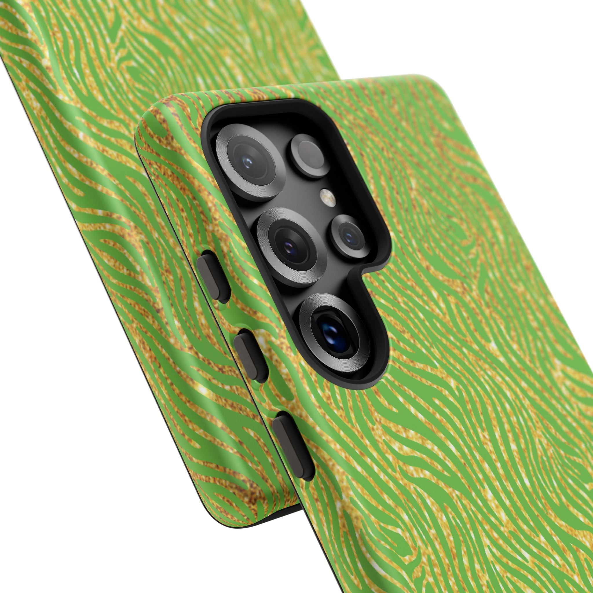Neon Green Gold Zebra Tough Phone Case for iPhone, Galaxy, or Google Pixel