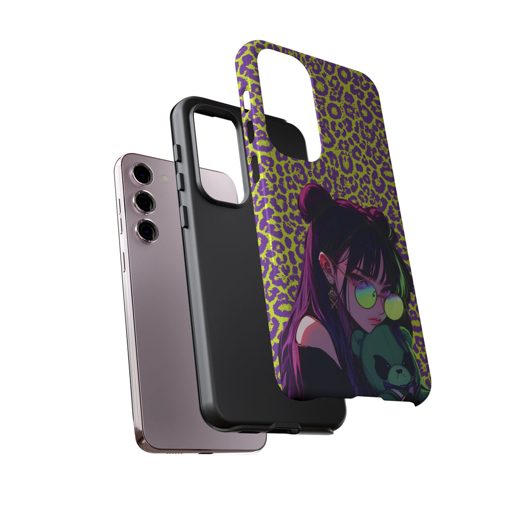 Purple Neon Lime Leopard Kz Tough Case for iPhone, Galaxy, or Google Pixel