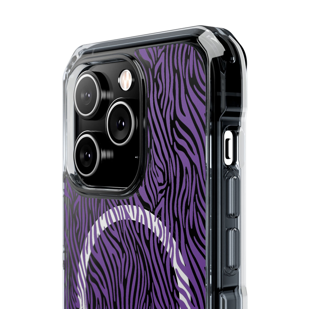 Purple Zebra Magnetic iPhone 14, 15, 16 Series Clear Impact Cases