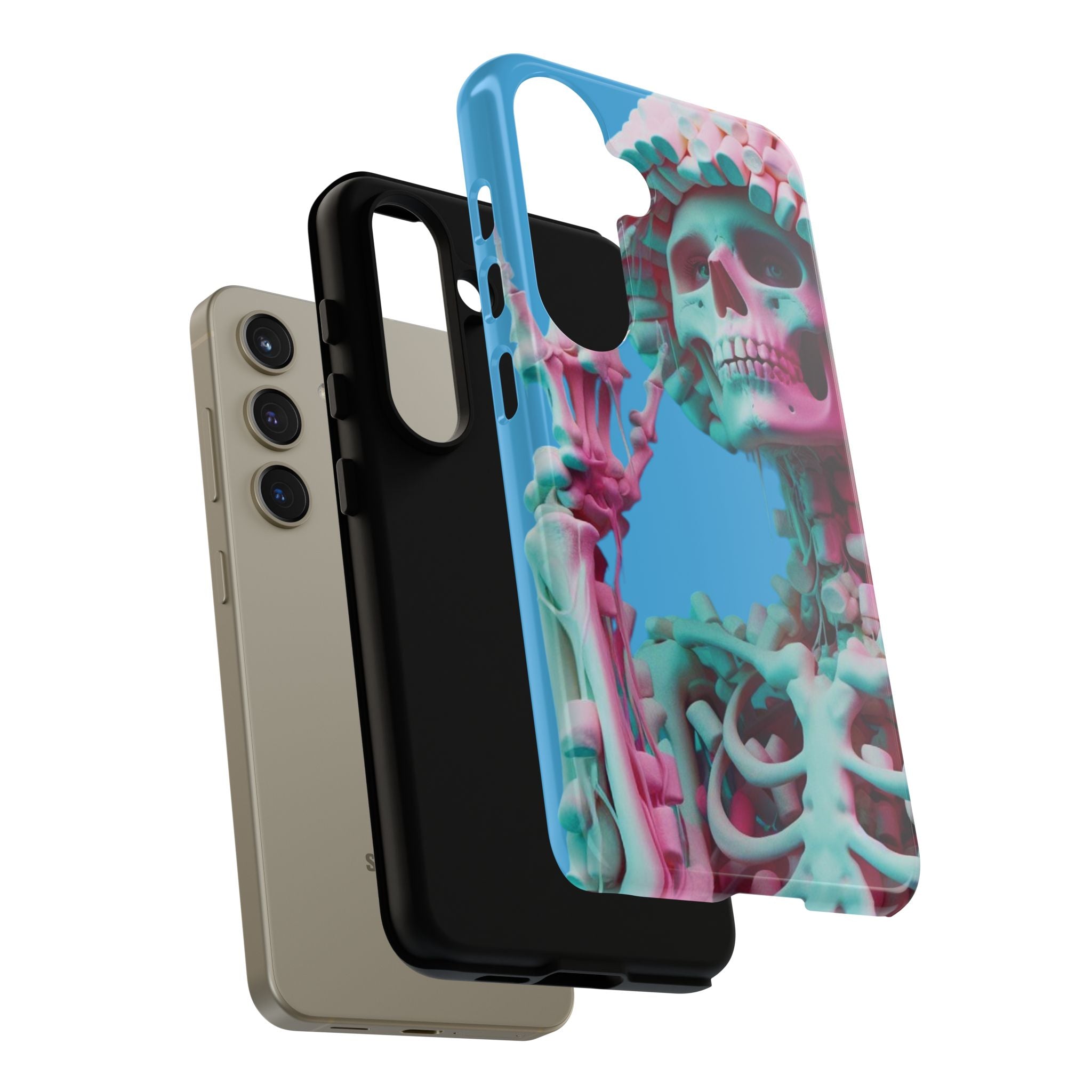 Neon Pink Skeleton Blue Tough Phone Case for iPhone, Galaxy or Google Pixel