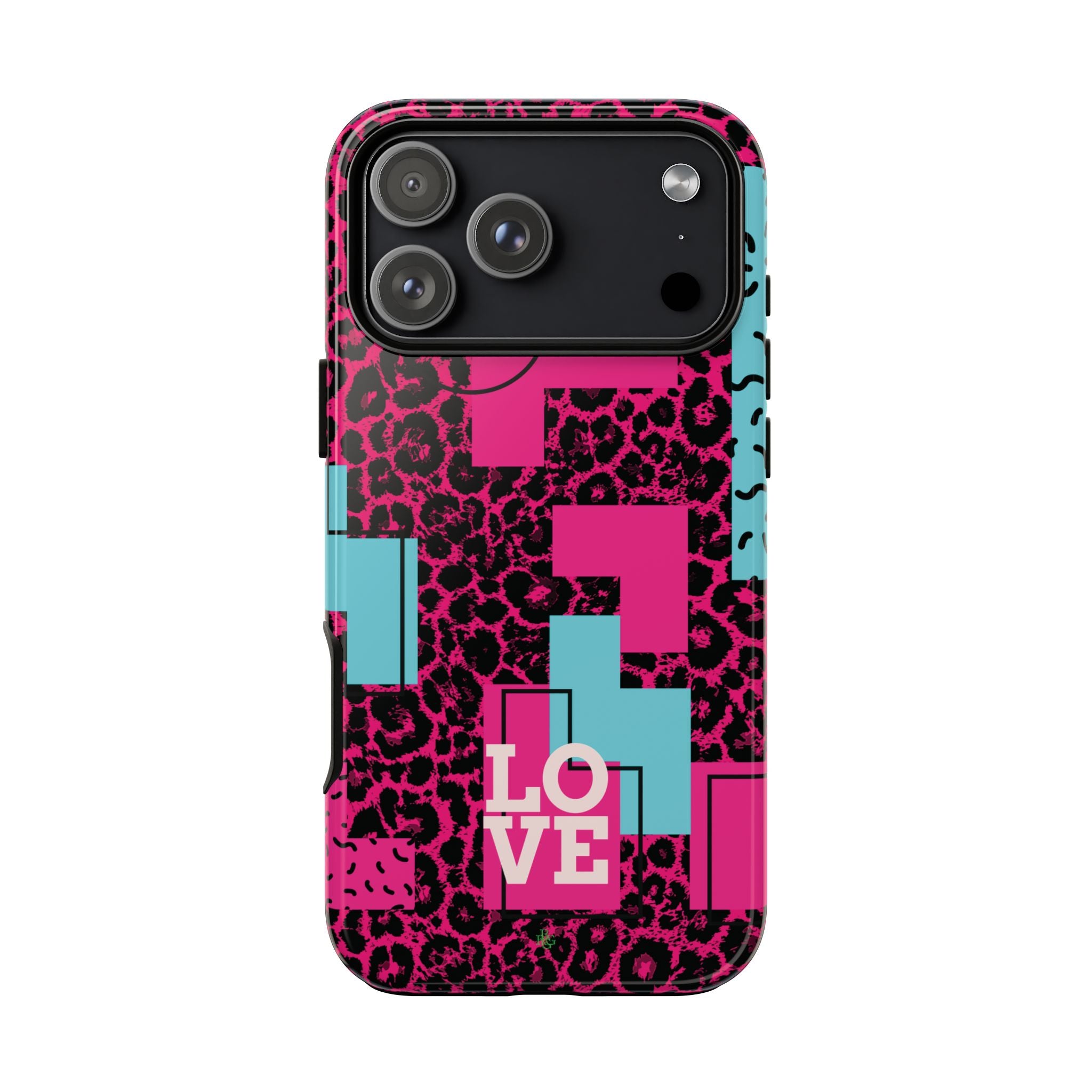 Pink Love Retro Blocks Leopard RG Tough Phone Case for iPhone, Galaxy, or Google Pixel