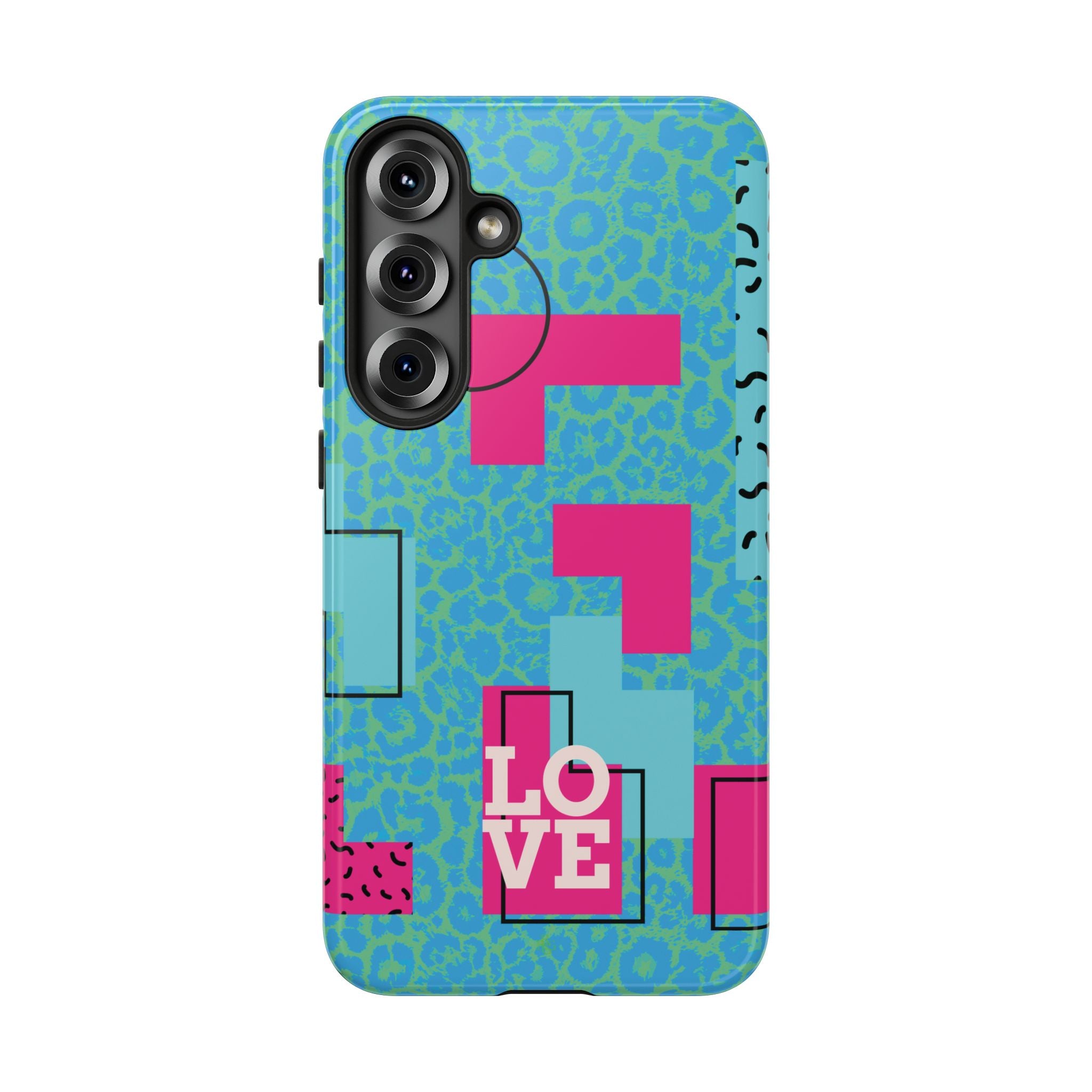 LOVE Aqua Blue Leopard RG Tough Phone Case iPhone, Galaxy, or Google Pixel