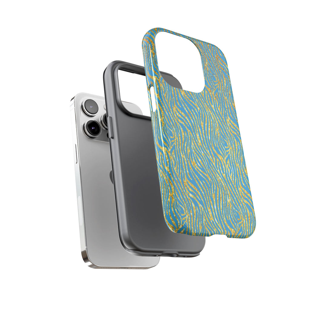 Blue Gold Zebra Tough Case for iPhone, Galaxy, or Google Pixel