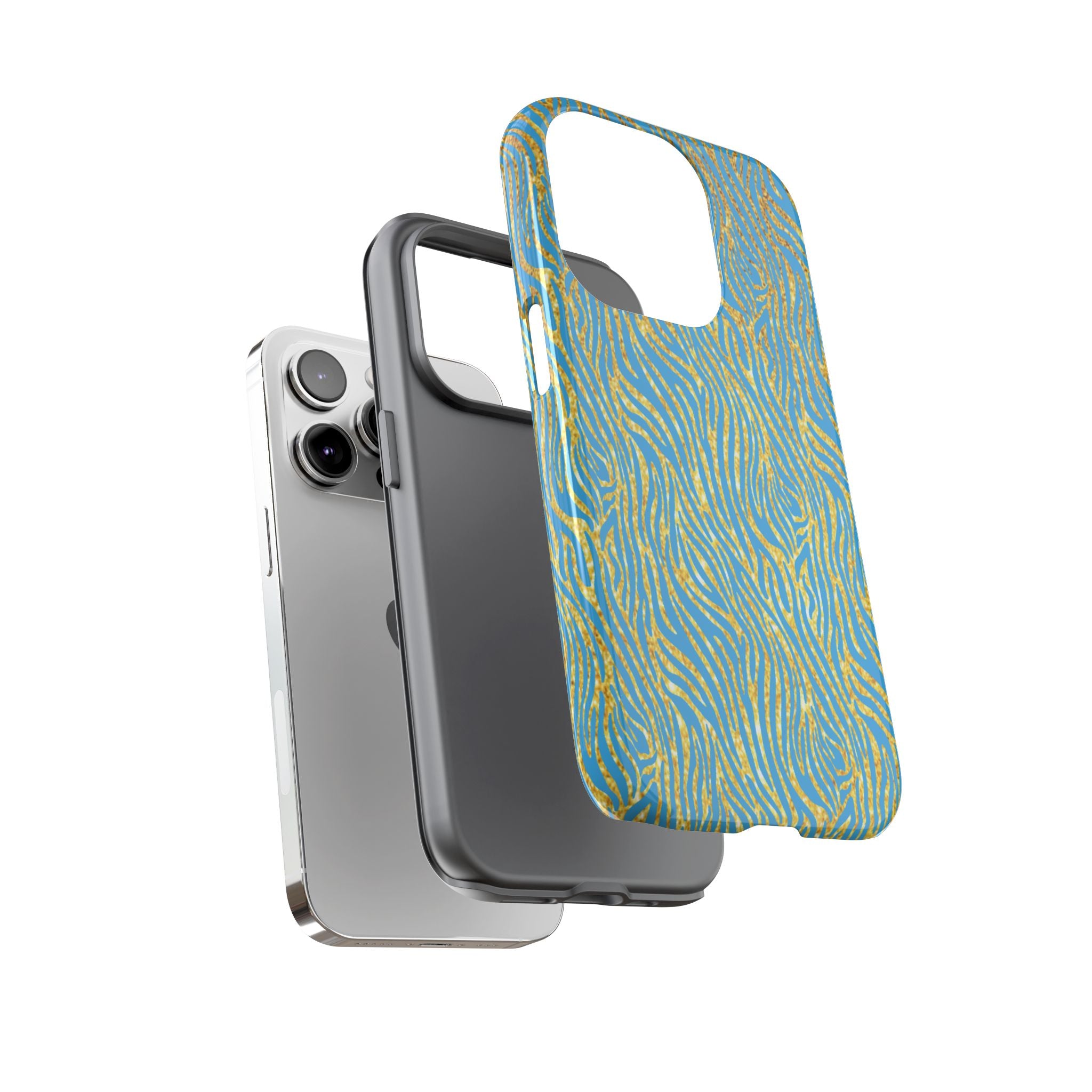 Blue Gold Zebra Tough Case for iPhone, Galaxy, or Google Pixel