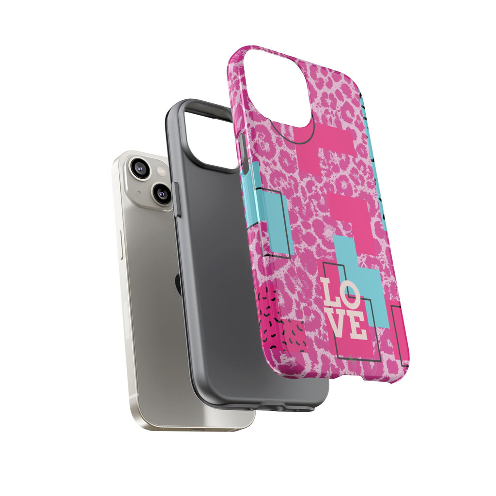 Retro Love Pink Leopard RG Tough Phone Case for iPhone, Galaxy, or Google Pixel