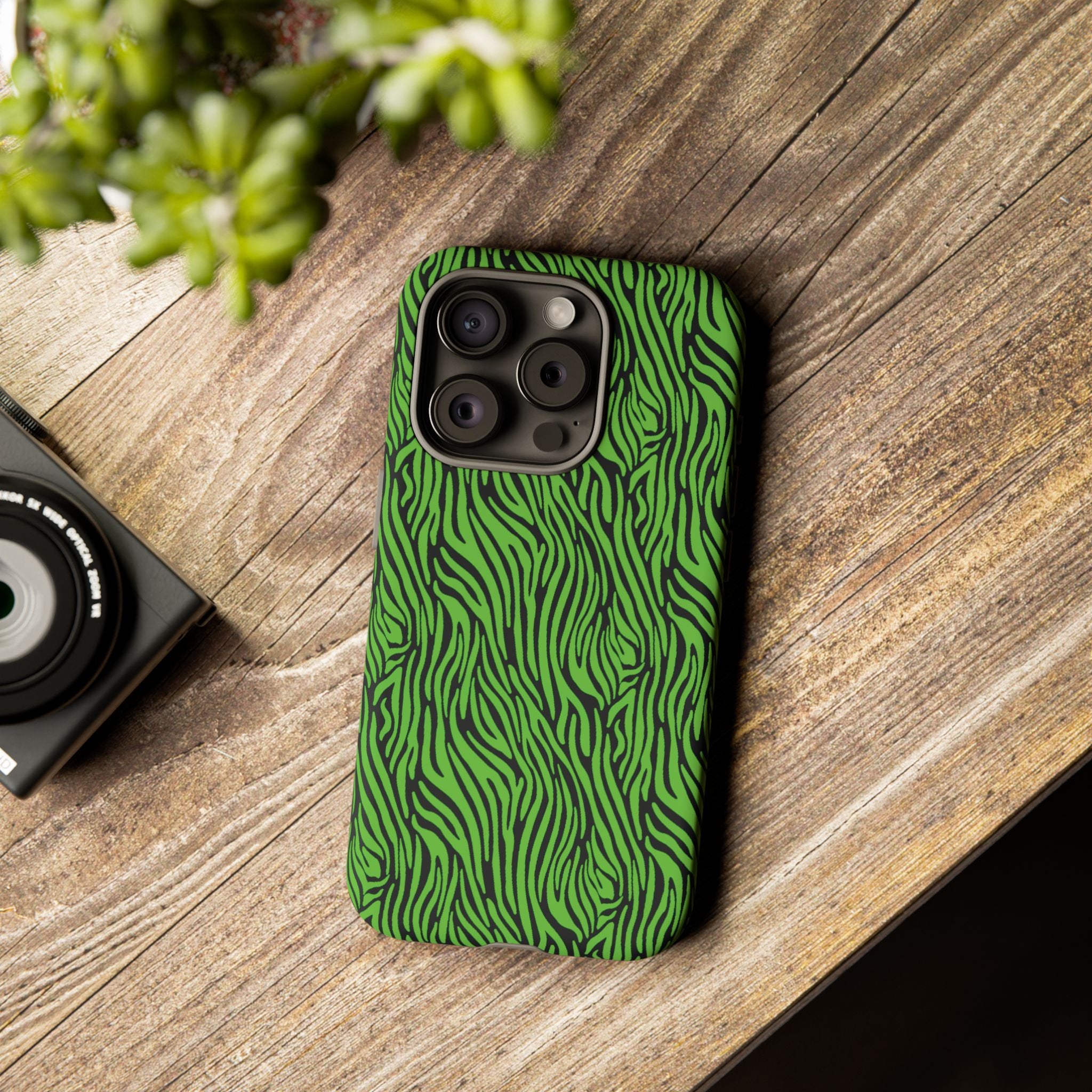 Neon Green Zebra Tough Phone Case iPhone, Galaxy, or Google Pixel