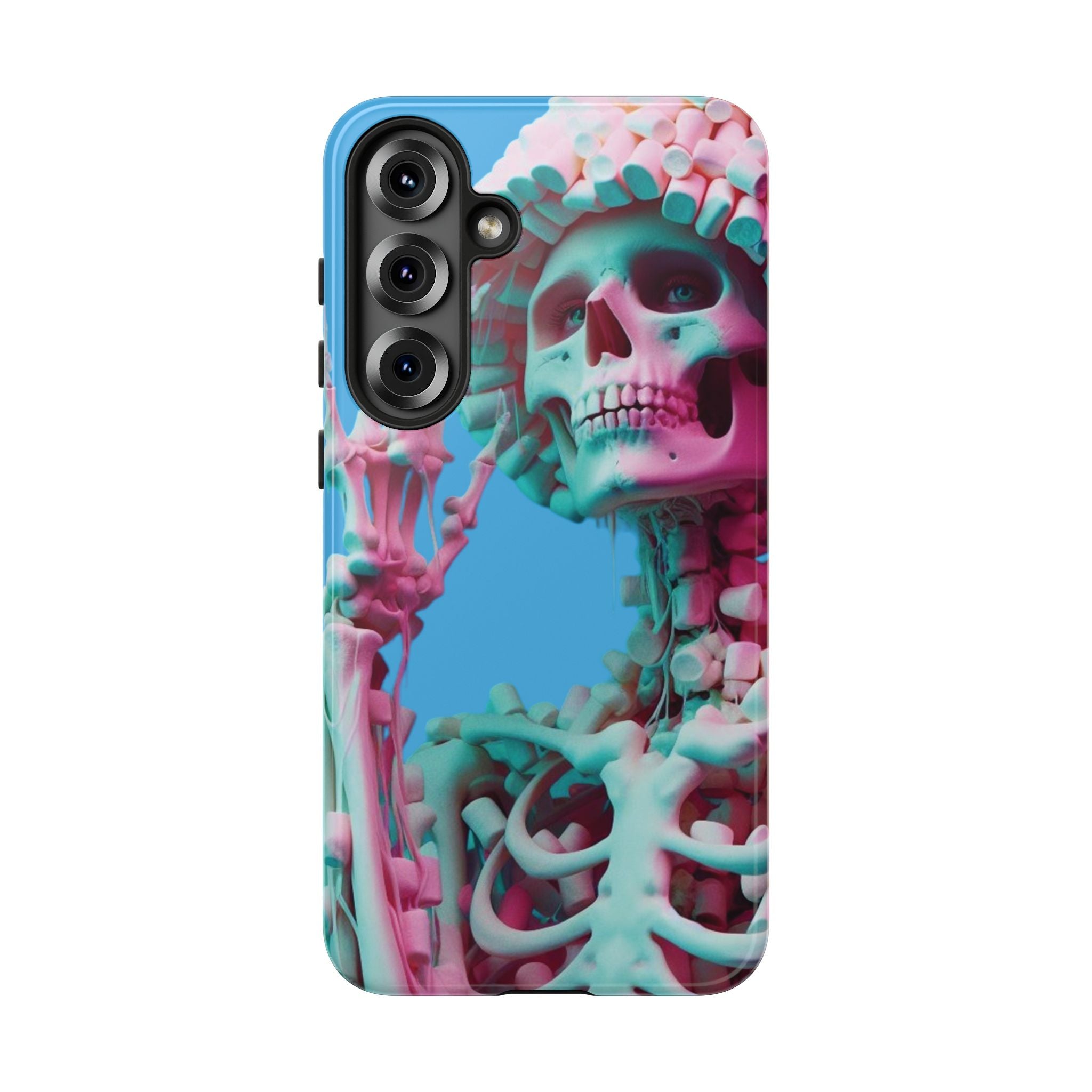 Neon Pink Skeleton Blue Tough Phone Case for iPhone, Galaxy or Google Pixel
