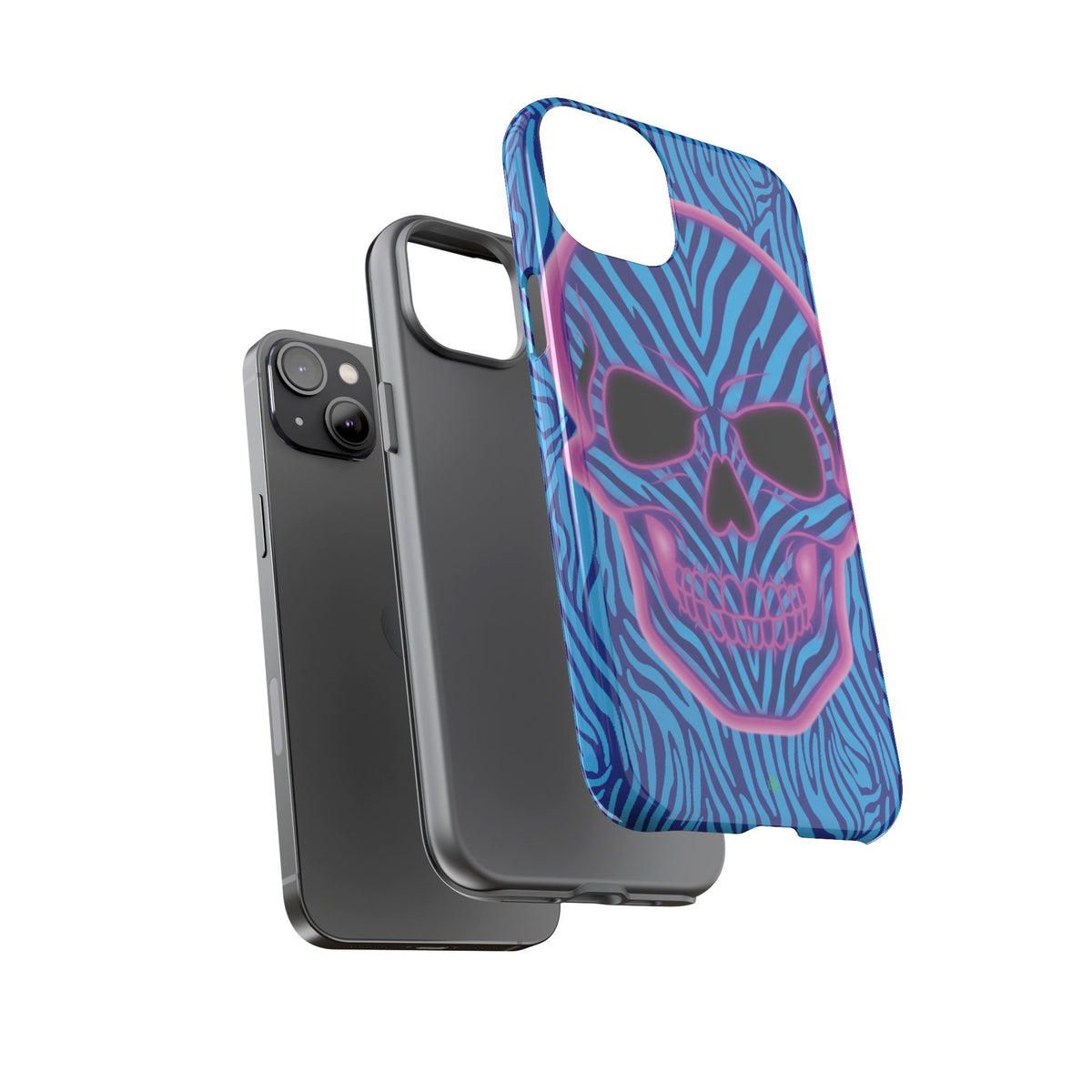 Neon Zebra Skull Tough Phone Case for iPhone, Galaxy, or Google Pixel