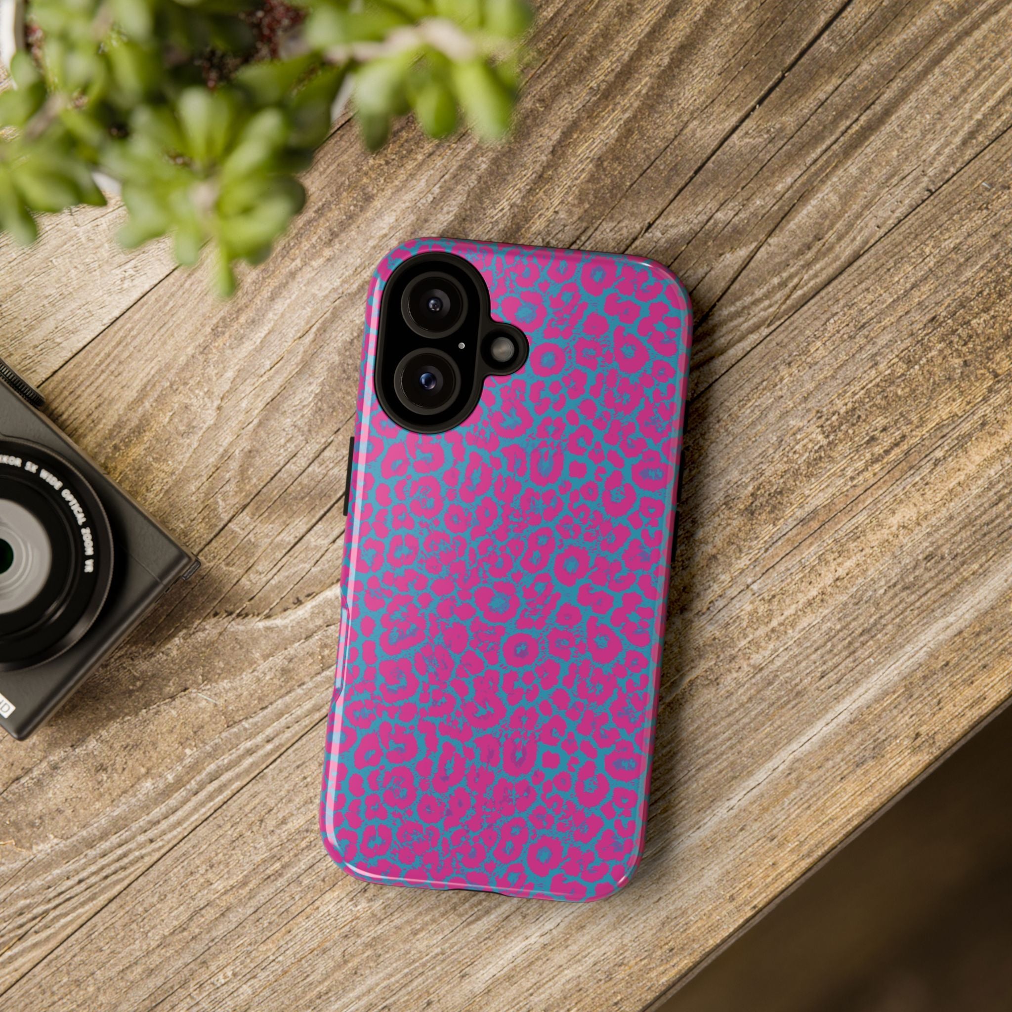 Pink Blue Leopard Tough Phone Case iPhone, Galaxy, or Google Pixel
