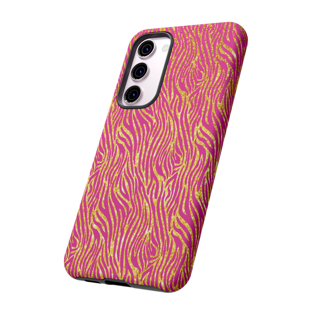 Pink Gold Zebra Print Tough Case for iPhone, Galaxy, or Google Pixel