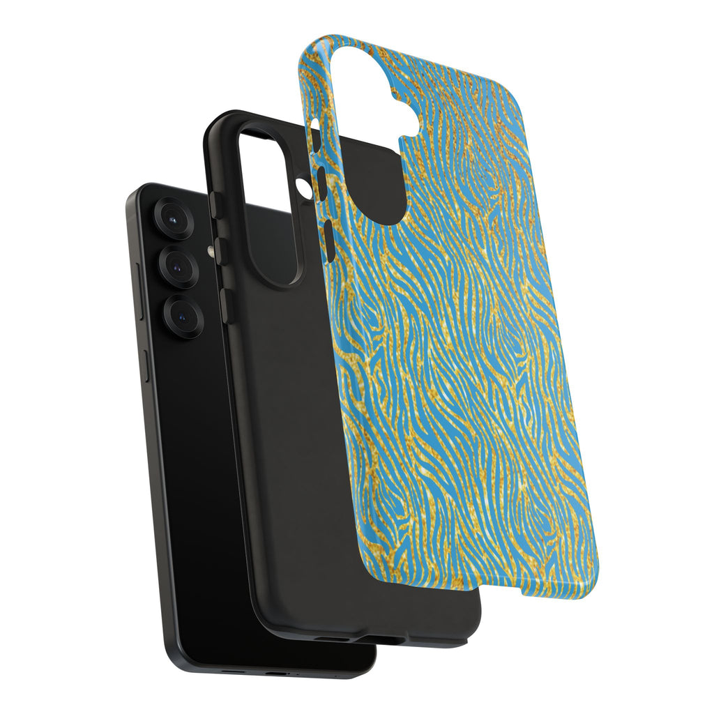 Blue Gold Zebra Tough Case for iPhone, Galaxy, or Google Pixel
