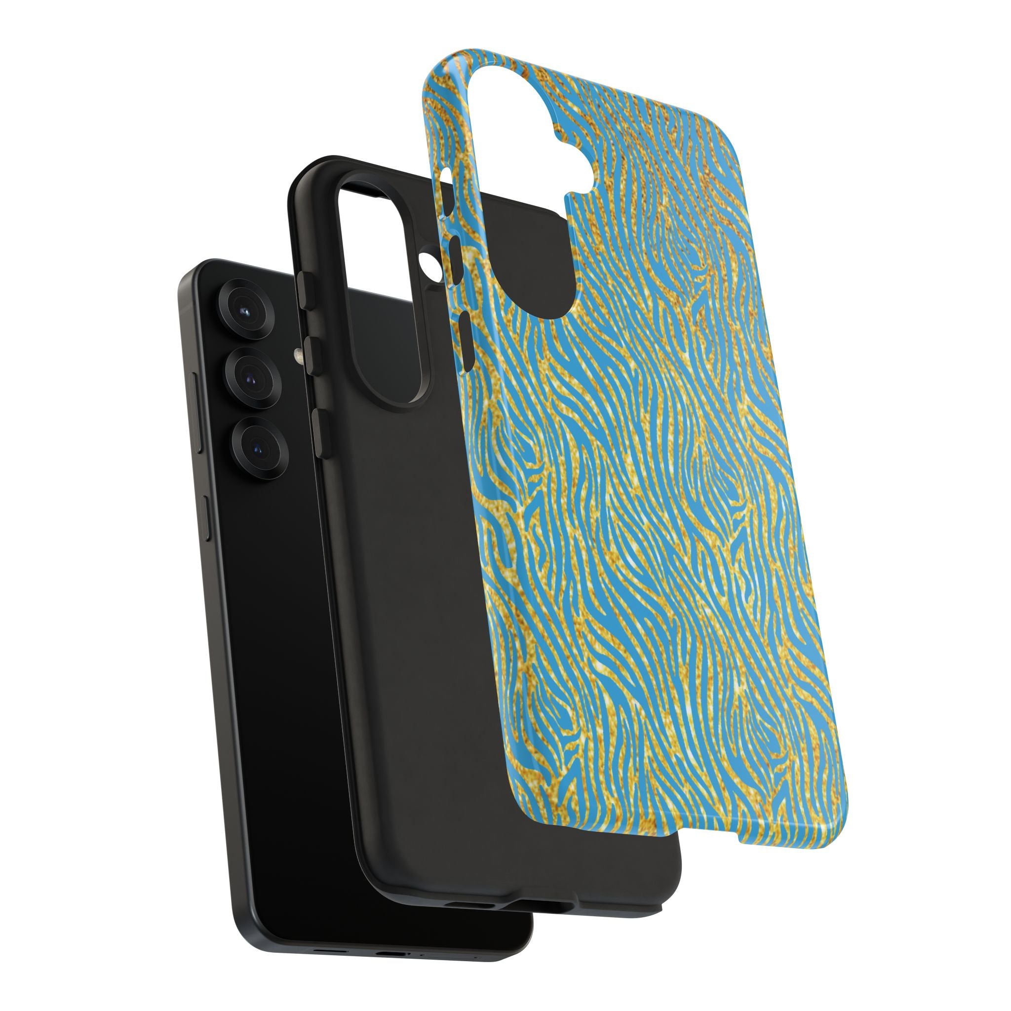 Blue Gold Zebra Tough Case for iPhone, Galaxy, or Google Pixel