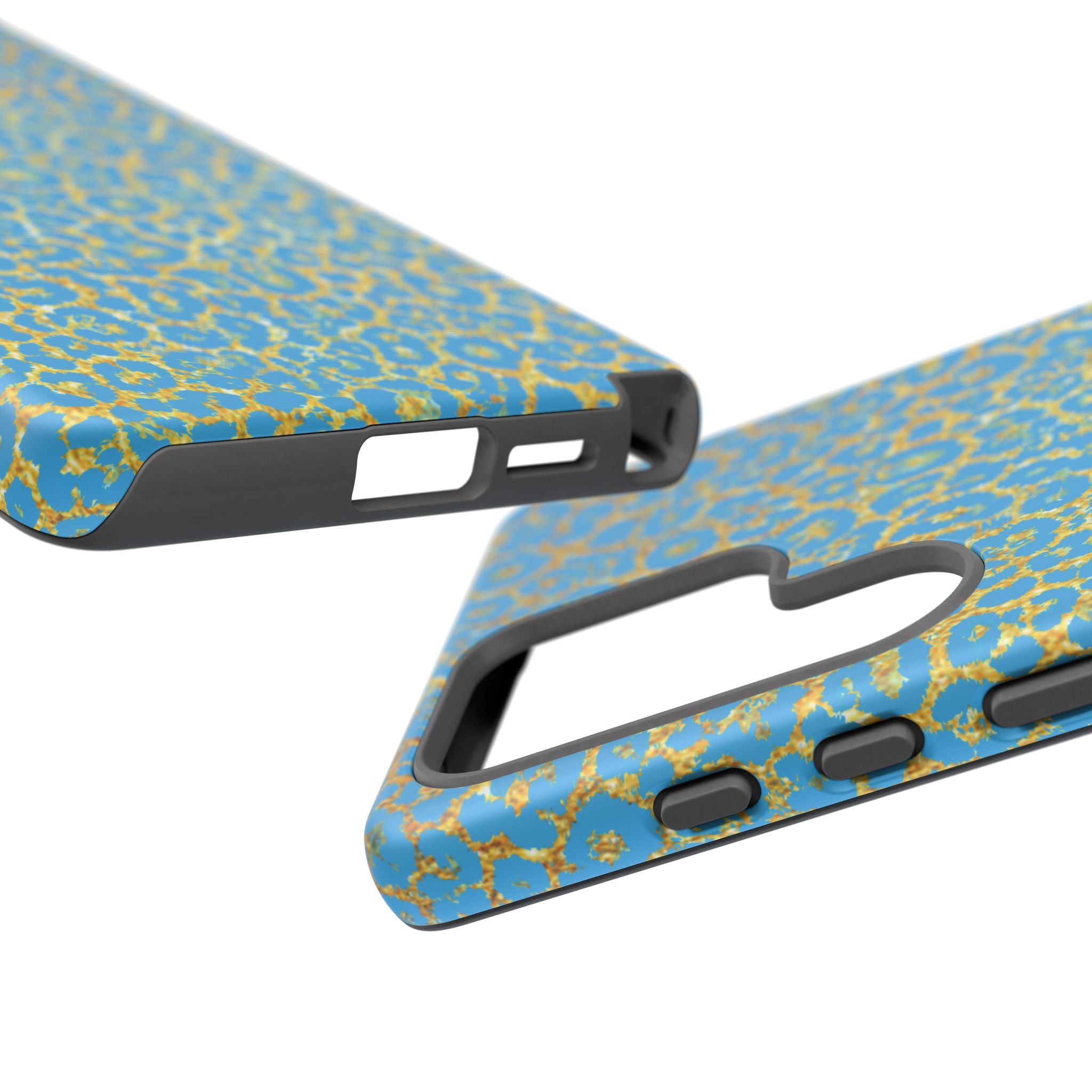 Blue Gold Leopard Tough Phone Case for iPhone, Galaxy, or Google Pixel