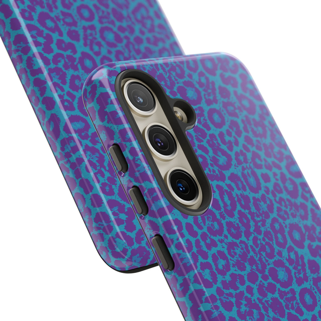 Leopard Printed Purple Blue Tough Phone Case for iPhone, Galaxy, or Google Pixel