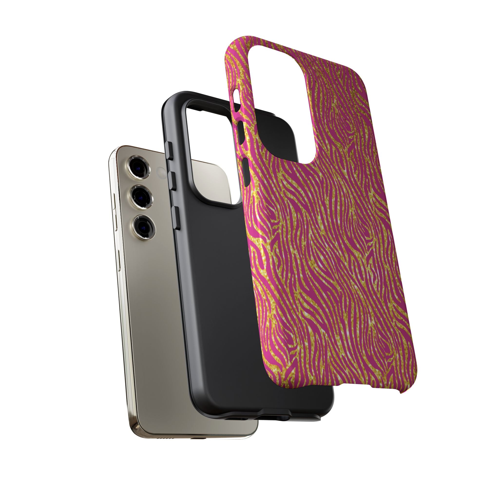 Pink Gold Zebra Print Tough Case for iPhone, Galaxy, or Google Pixel