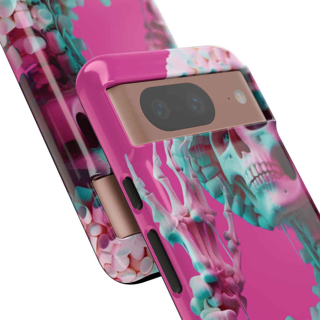 Neon Pink Skeleton Tough Phone Case for iPhone, Galaxy and Google Pixel