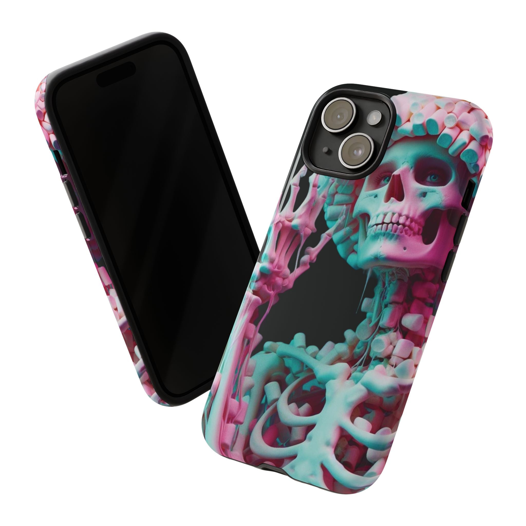 Neon Pink Skeleton (Black) Tough Phone Case for iPhone, Galaxy, or Google Pixel