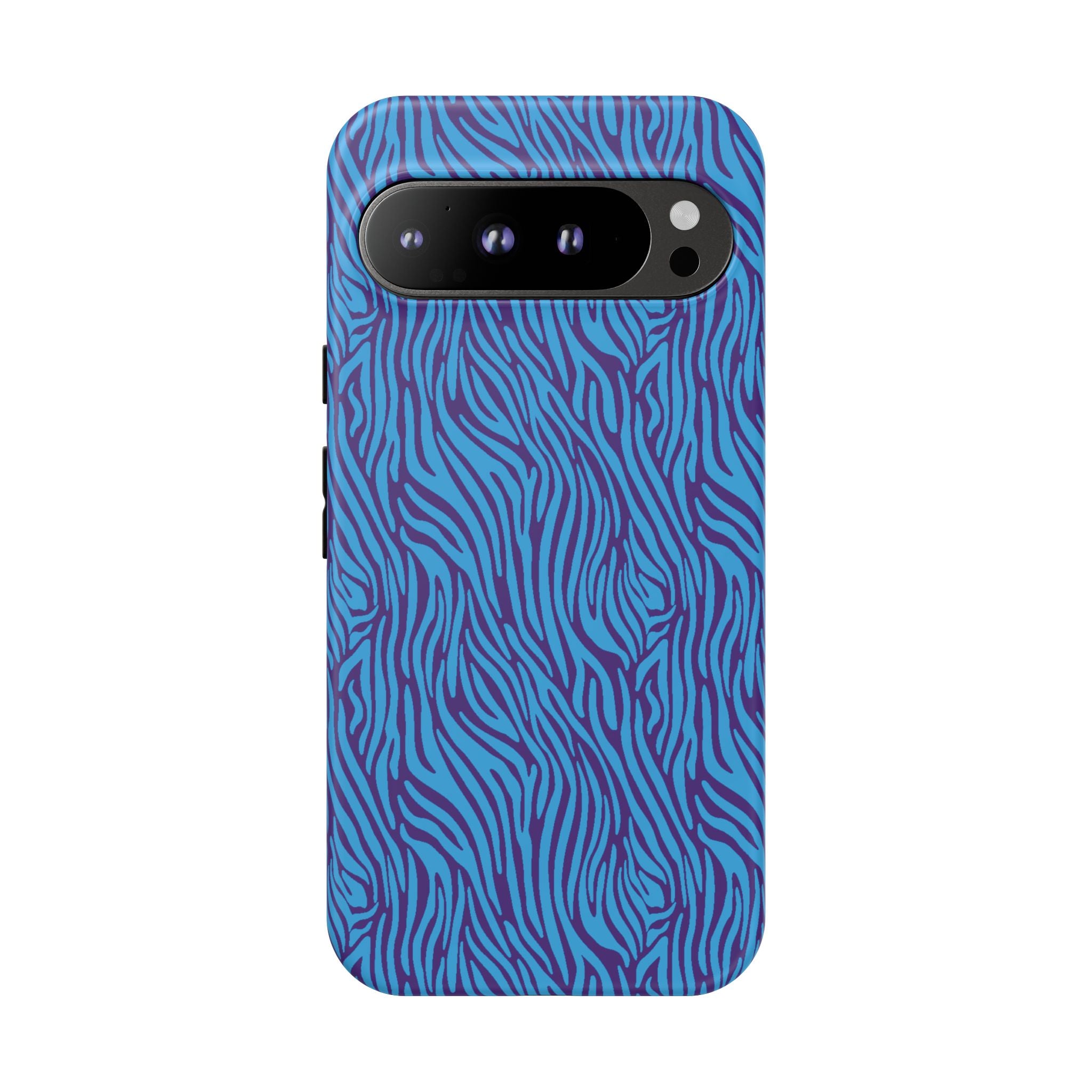 Zebra Print Blue and Purple Tough Case for iPhone, Galaxy or Google Pixel