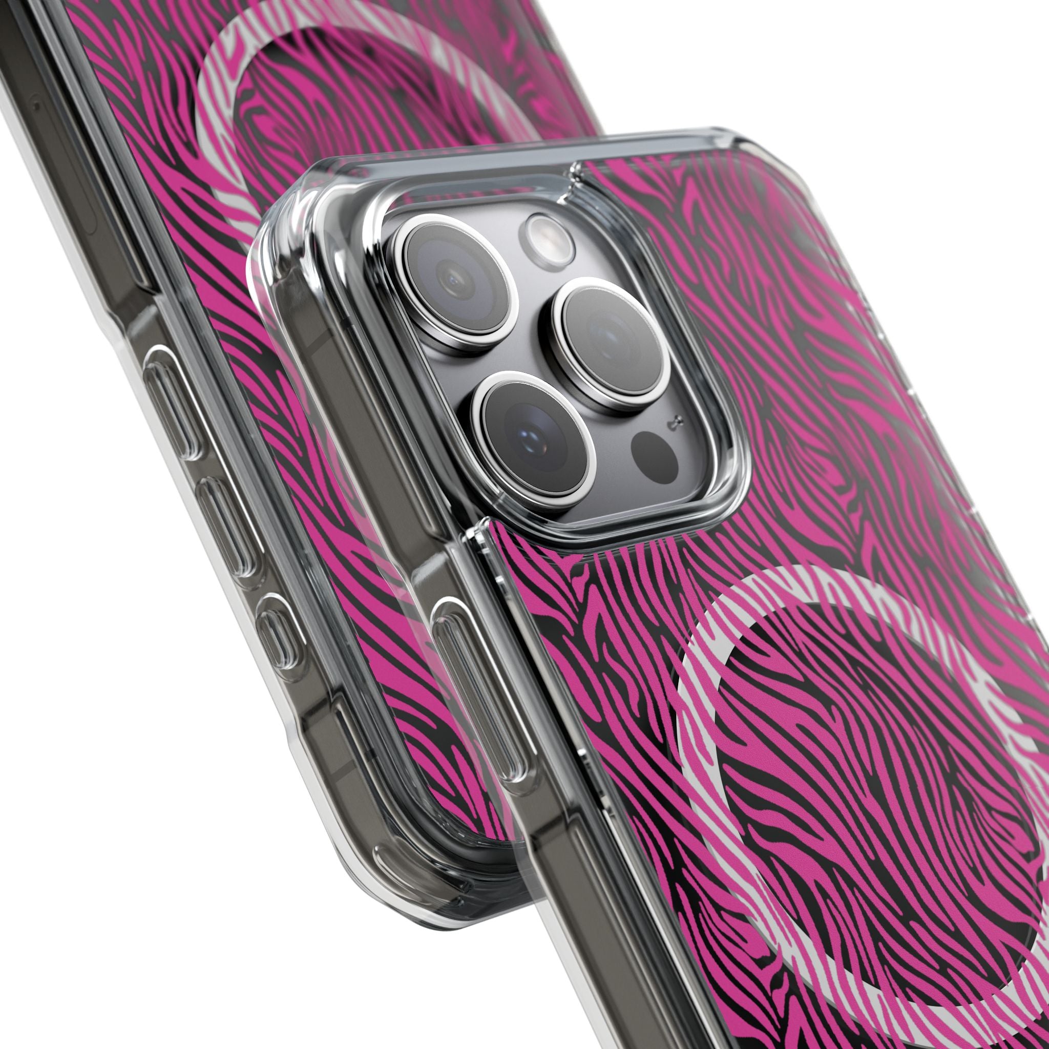 Pink Zebra Magnetic iPhone 14, 15, 16 Series Clear Impact Cases
