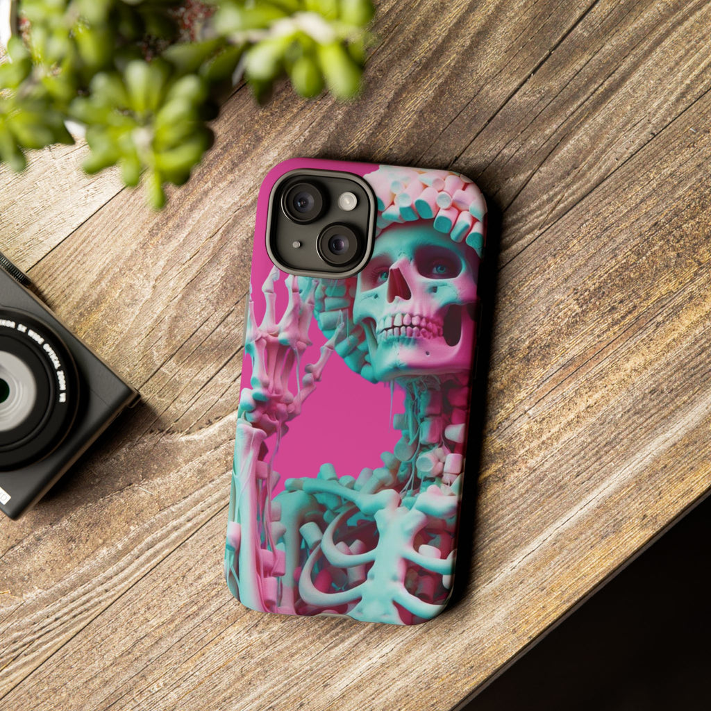 Neon Pink Skeleton Tough Phone Case for iPhone, Galaxy and Google Pixel