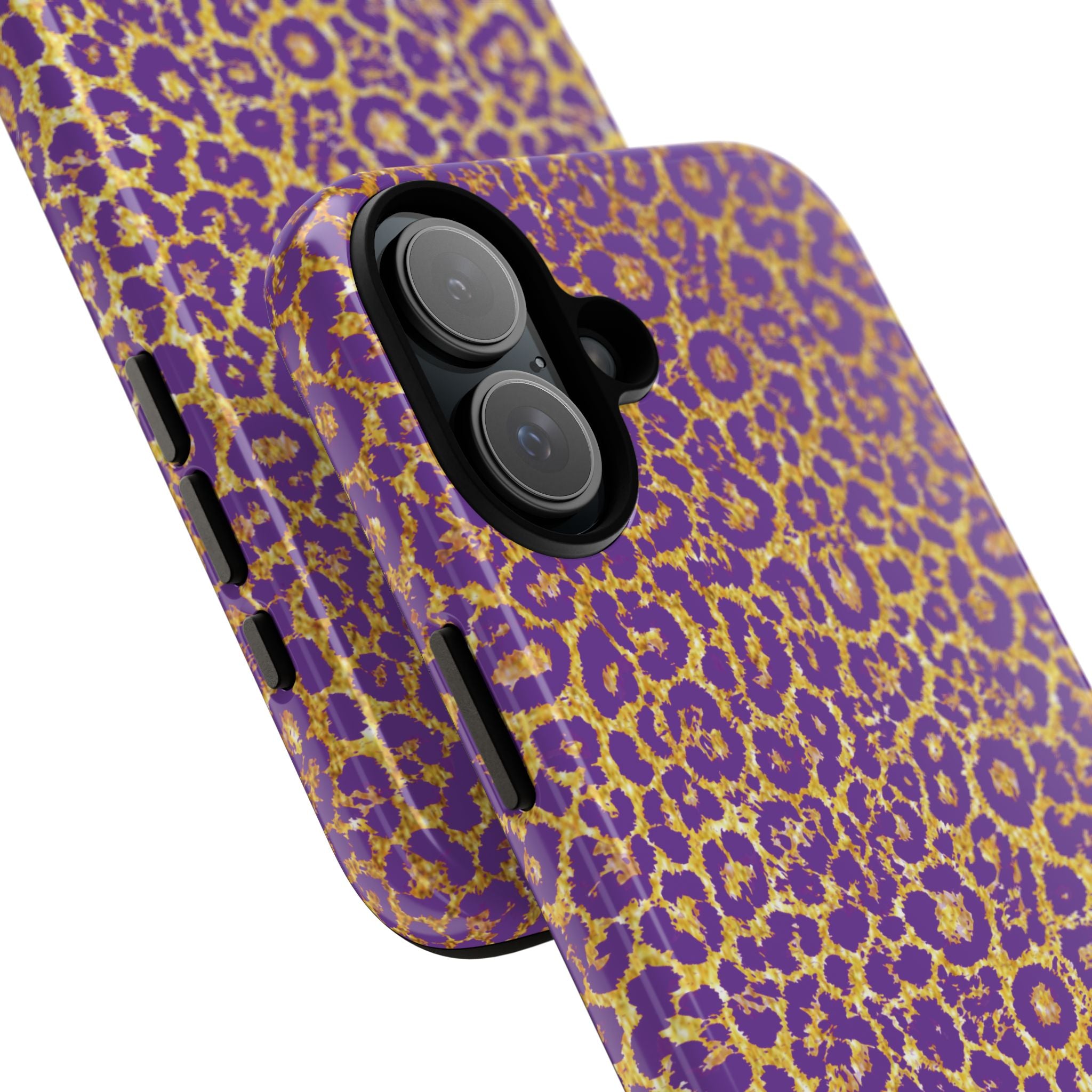 Purple Gold Leopard Tough Phone Case for iPhone, Galaxy, or Google Pixel