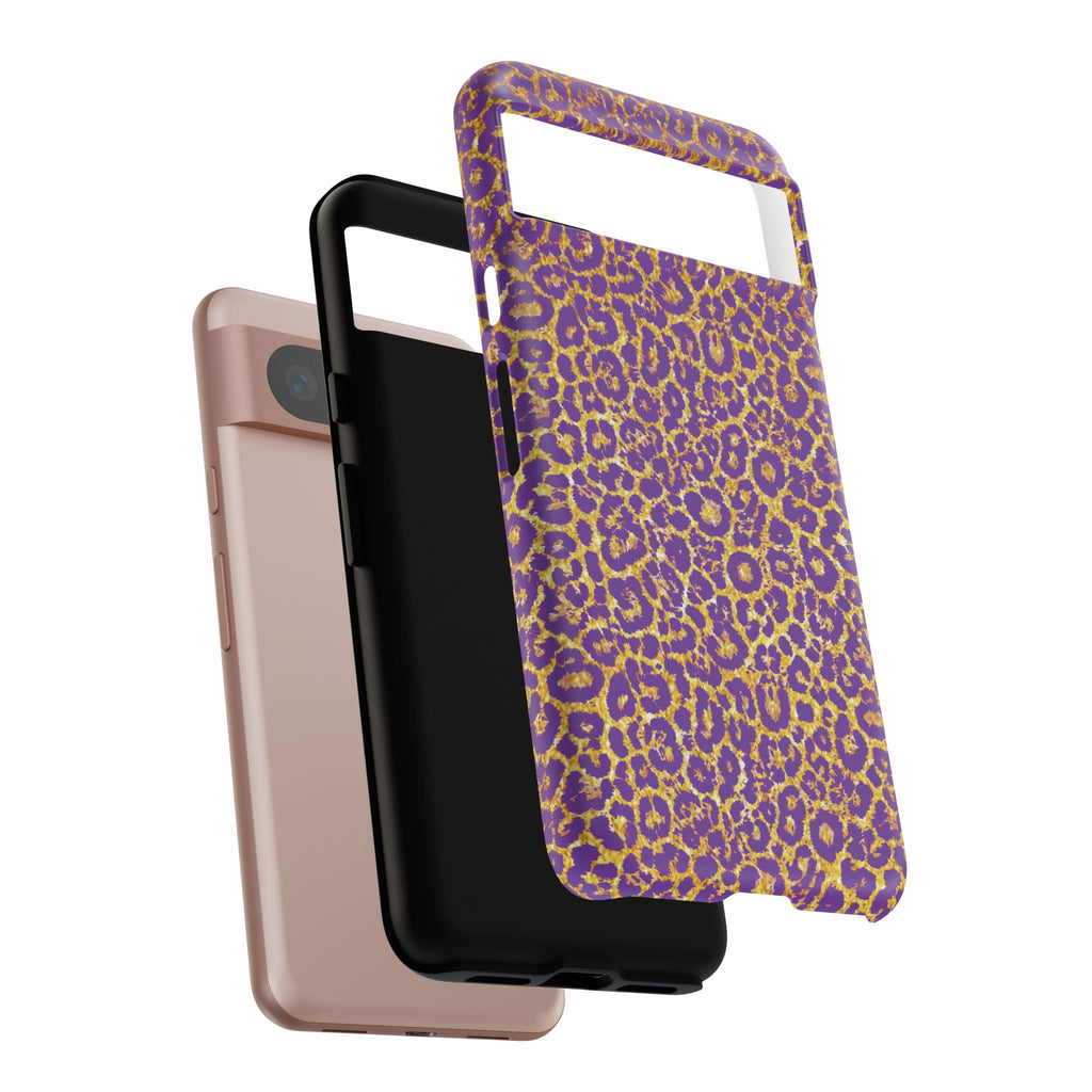 Purple Gold Leopard Tough Phone Case for iPhone, Galaxy, or Google Pixel