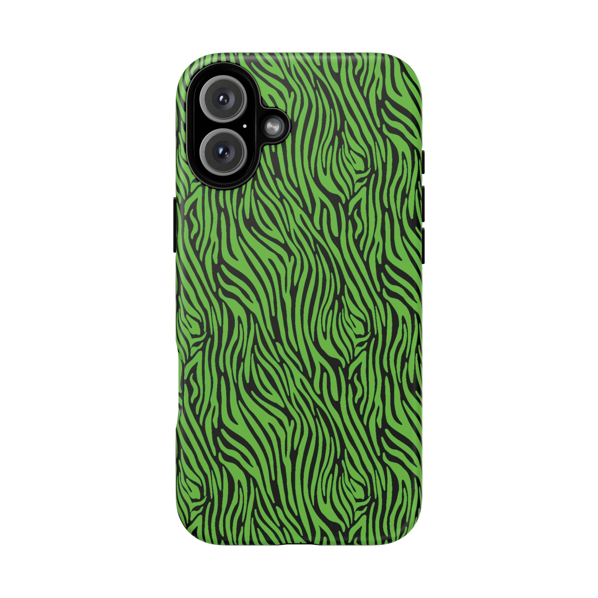 Neon Green Zebra Tough Phone Case iPhone, Galaxy, or Google Pixel