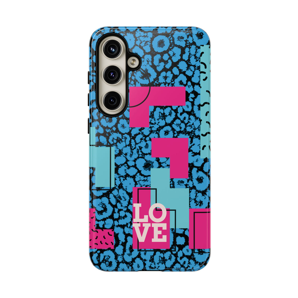LOVE Blue Leopard 80s Vibe Tough Case for iPhone, Galaxy, or Google Pixel